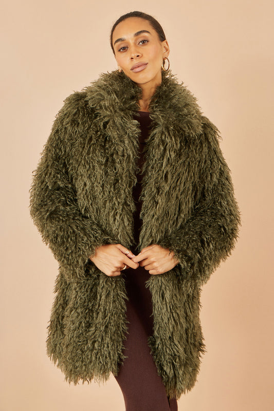 Yumi Green Luxe Long Hair Fur Coat COAT Yumi