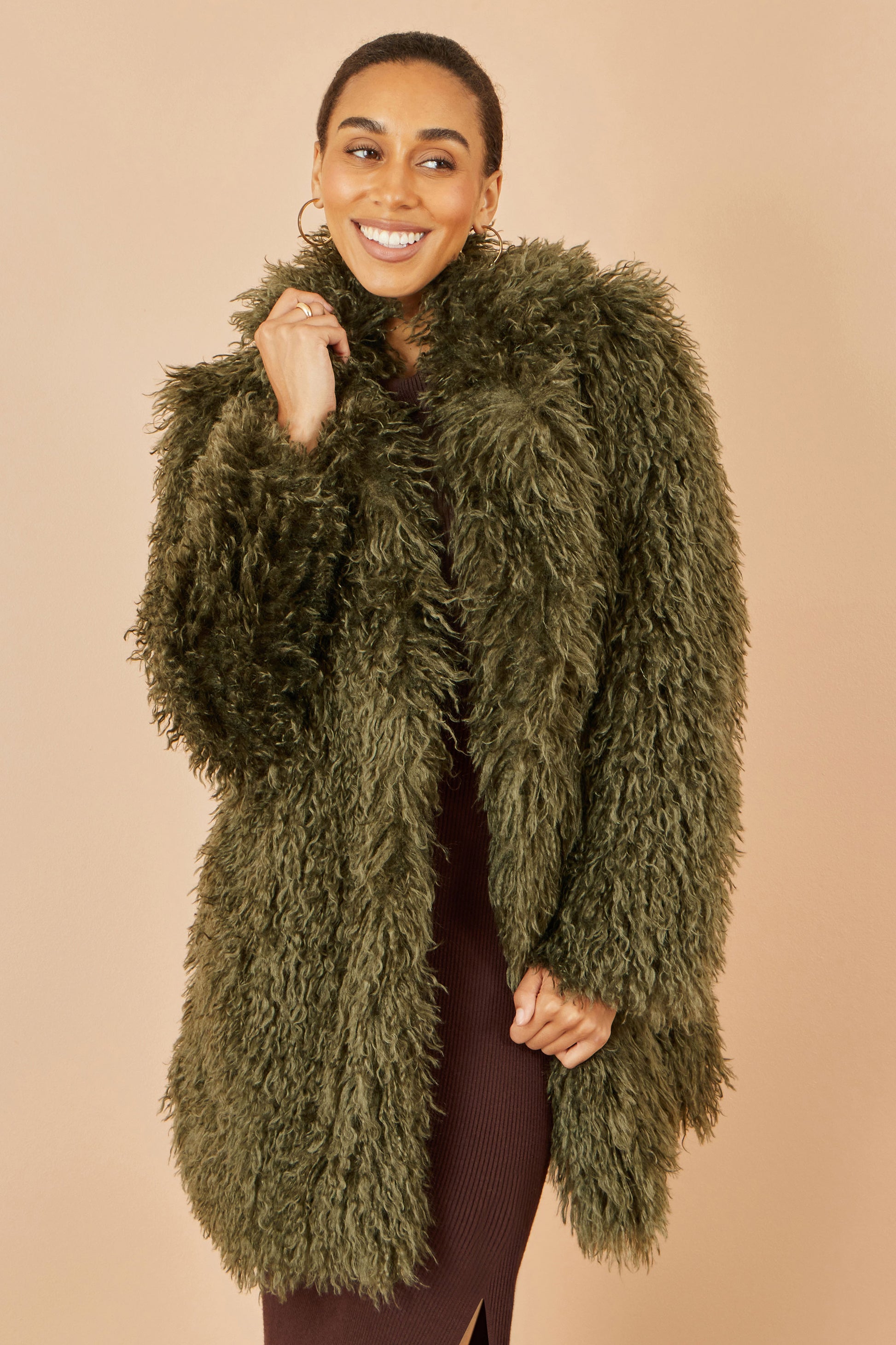 Yumi Green Luxe Long Hair Fur Coat COAT Yumi