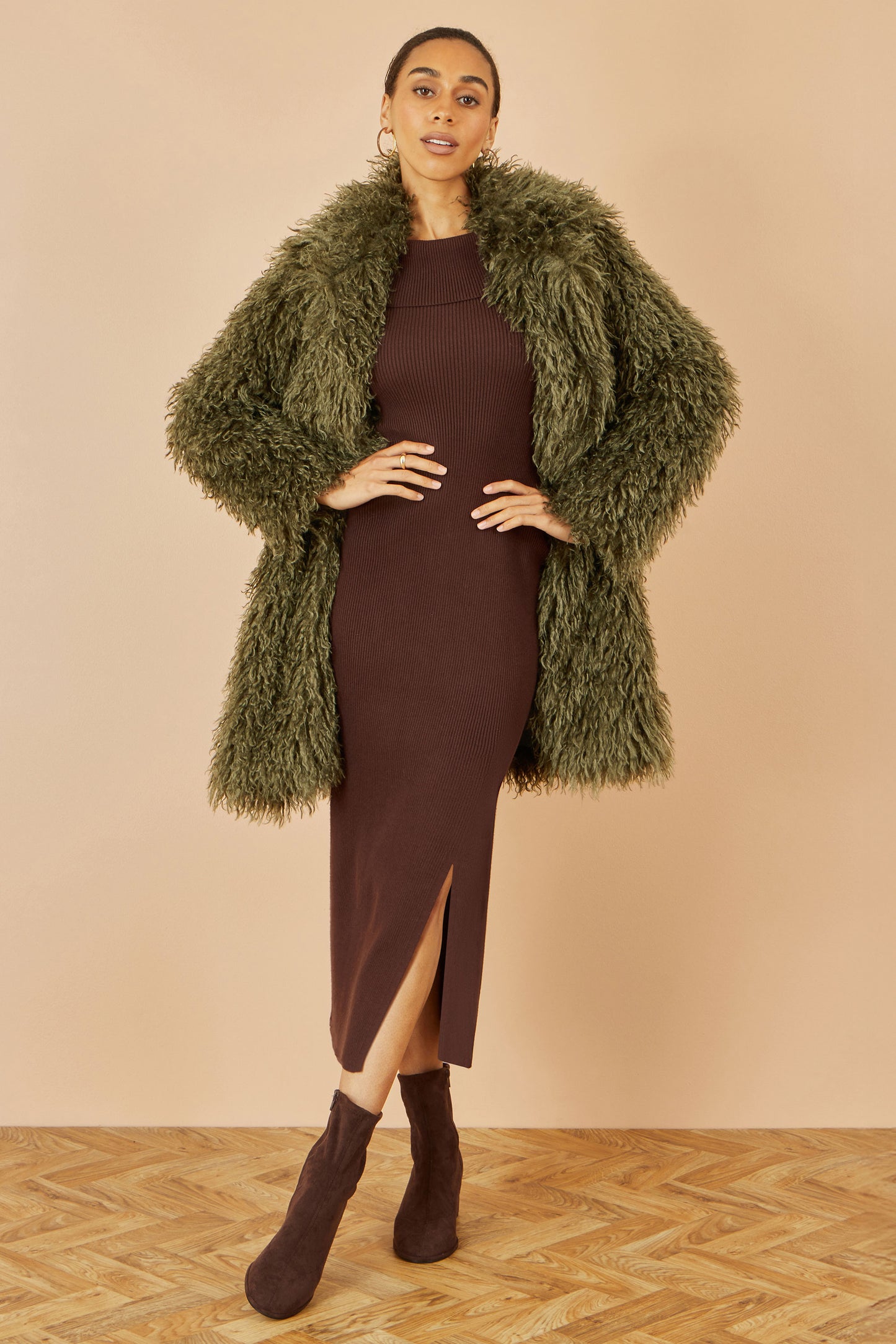 Yumi Green Luxe Long Hair Fur Coat COAT Yumi