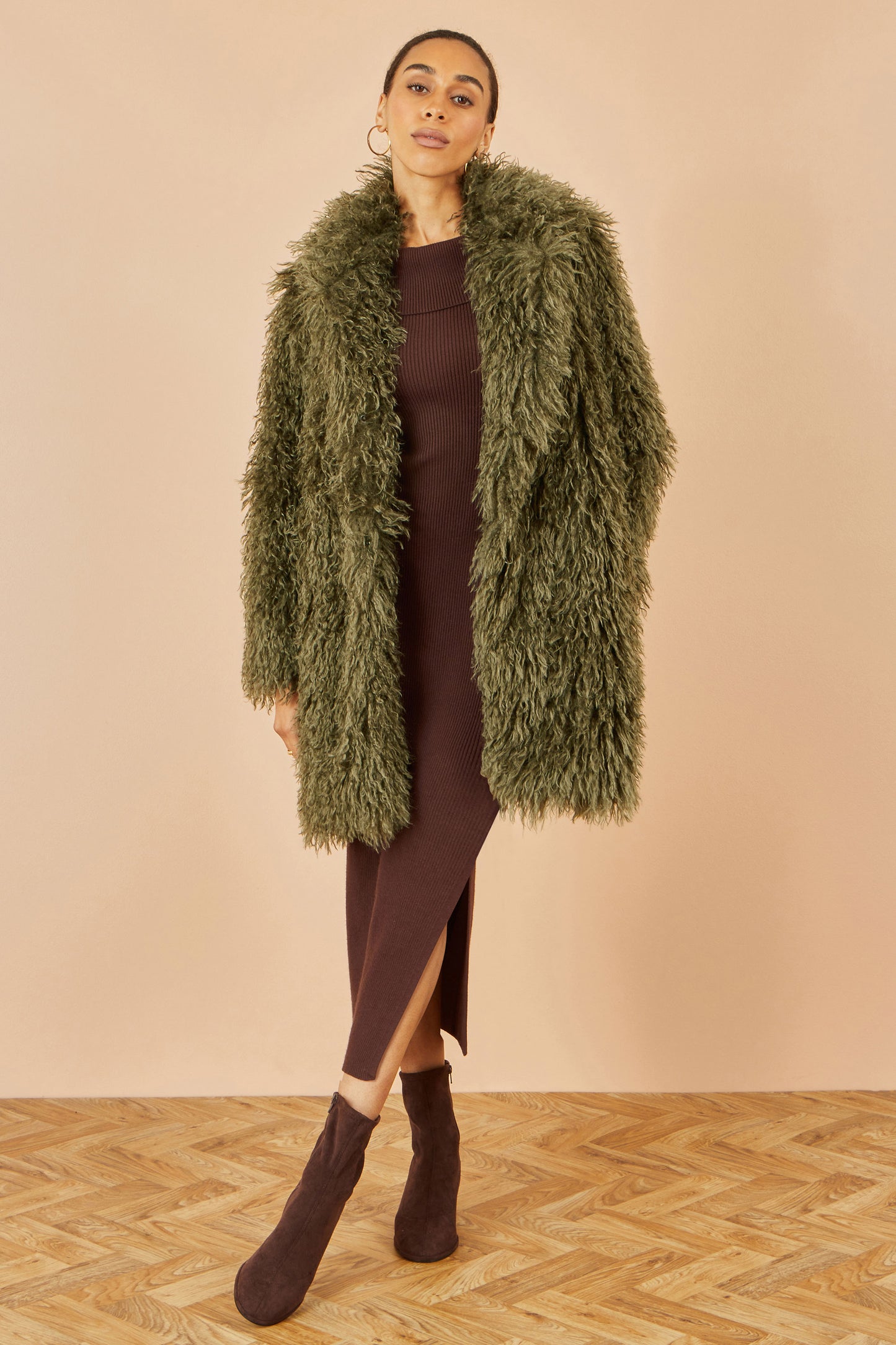 Yumi Green Luxe Long Hair Fur Coat COAT Yumi