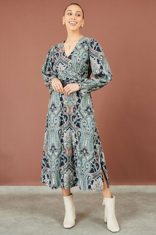 Yumi Green Paisley Print Midi Dress Dress Casual Yumi