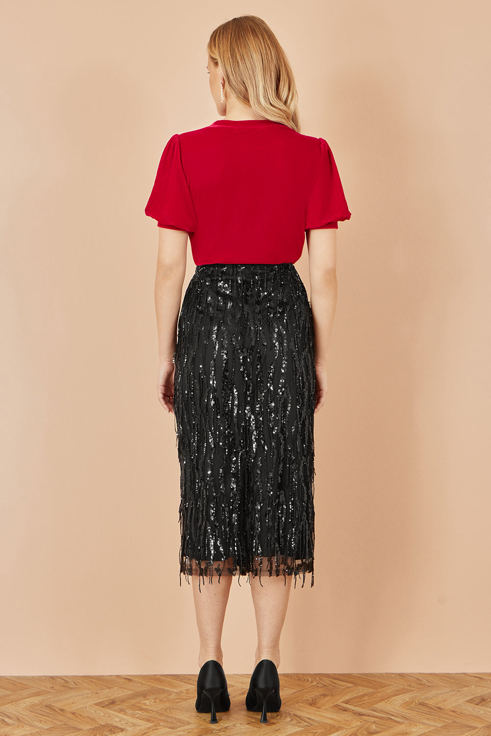 Yumi Red Velvet Puff Sleeve Top Top Yumi