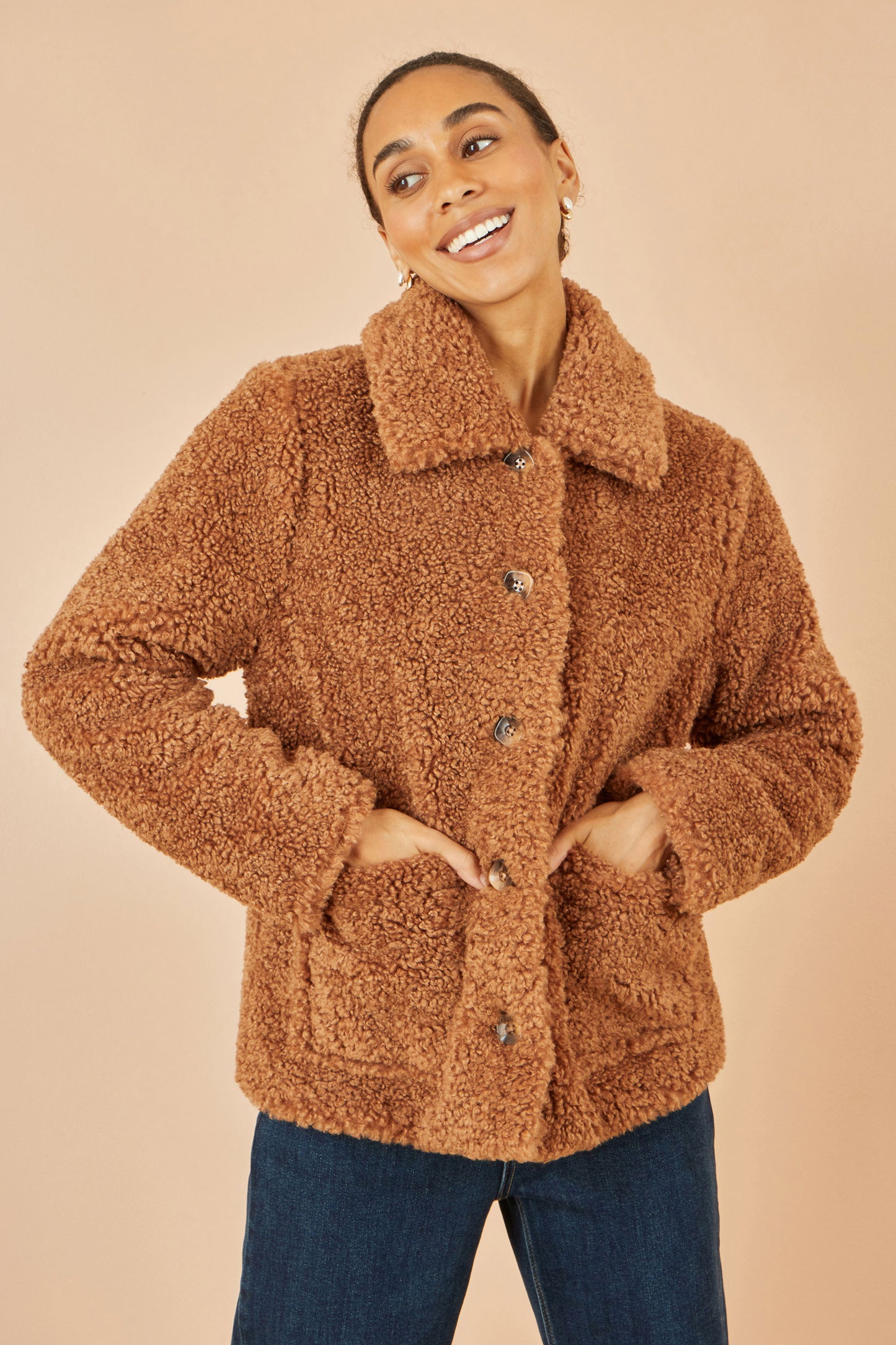 Yumi Brown Short Teddy Bear Jacket JACKET Yumi