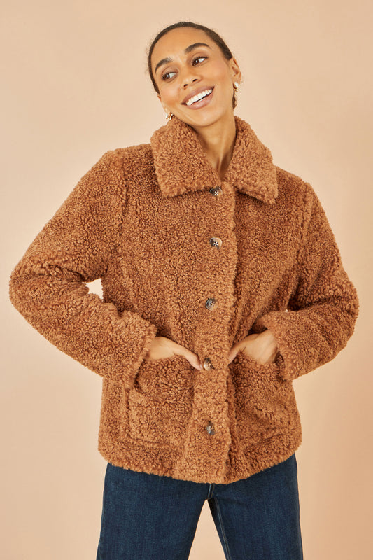Yumi Brown Short Teddy Bear Jacket JACKET Yumi