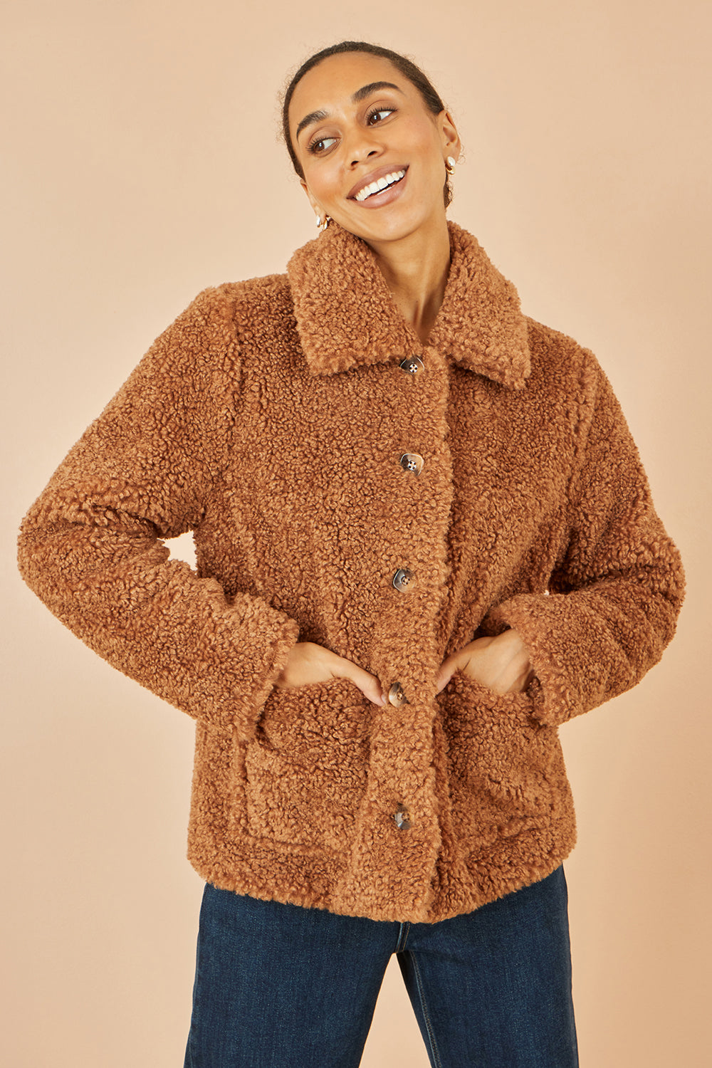 Yumi Brown Short Teddy Bear Jacket JACKET Yumi