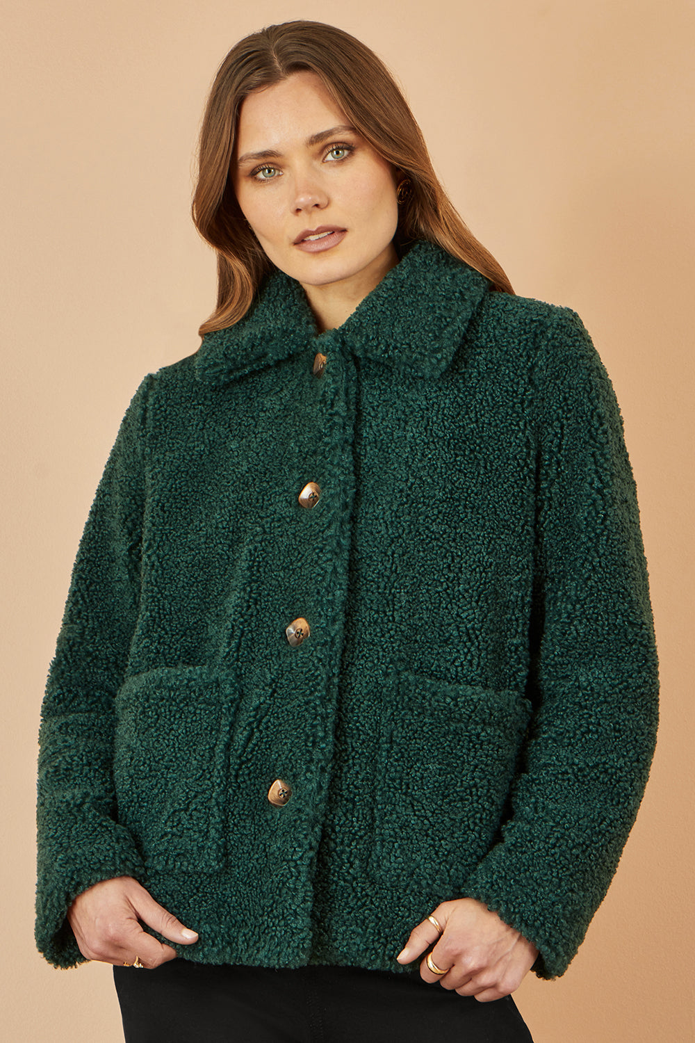 Yumi Green Short Teddy Bear Jacket JACKET Yumi