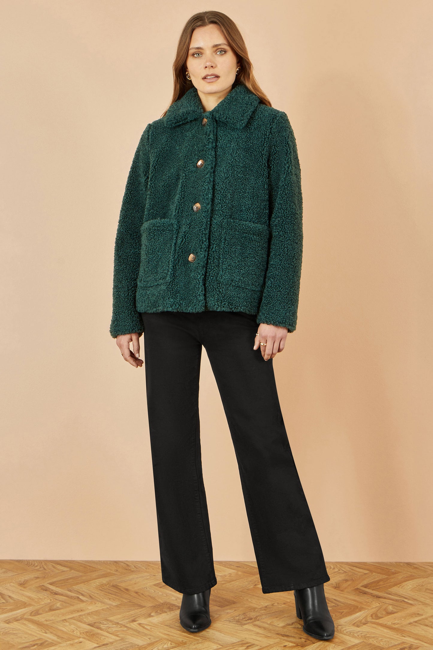 Yumi Green Short Teddy Bear Jacket JACKET Yumi