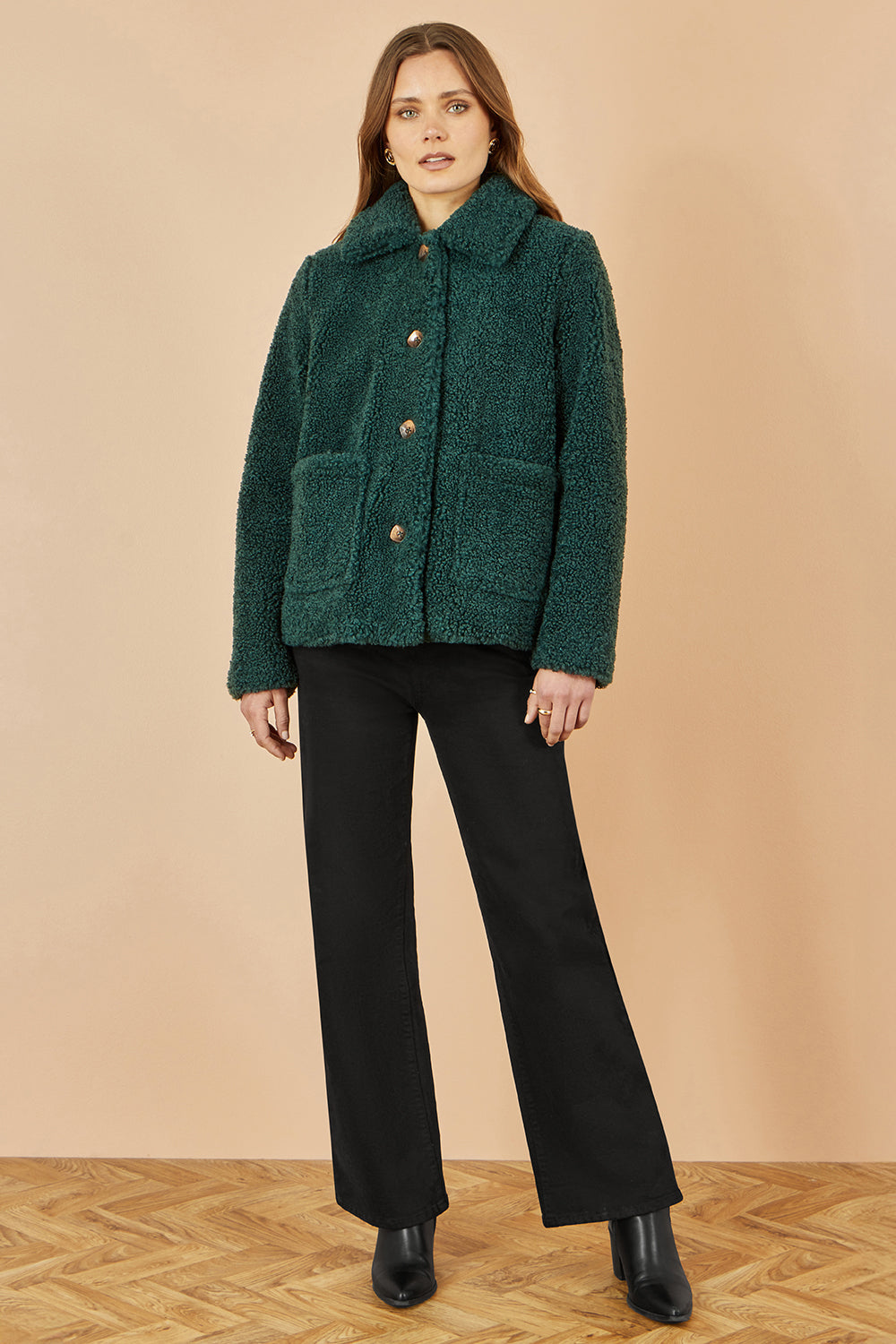 Yumi Green Short Teddy Bear Jacket JACKET Yumi