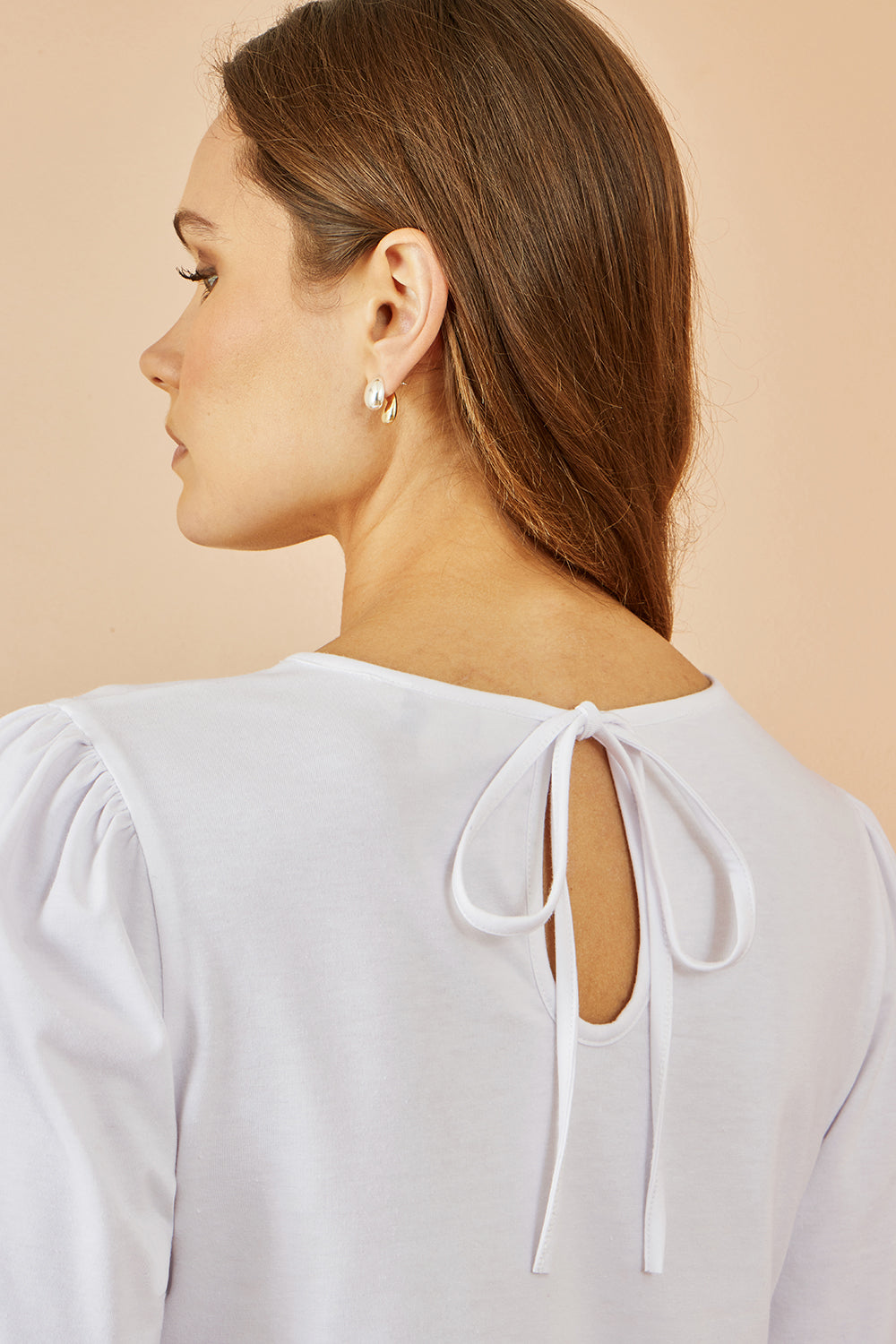 Yumi White Stretch Cotton Jersey Long Sleeve Top Top Yumi