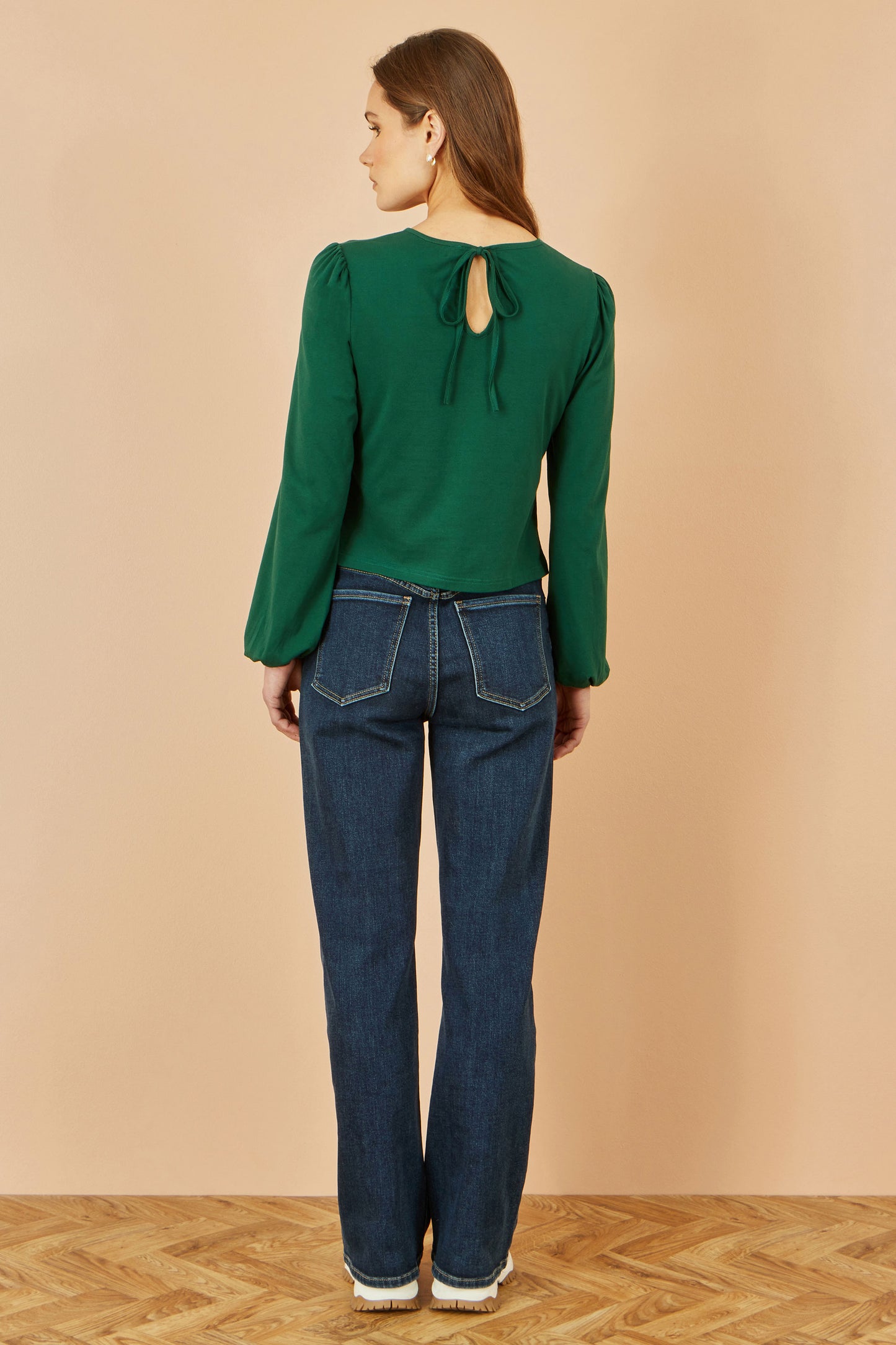 Yumi Green Stretch Cotton Jersey Long Sleeve Top Top Yumi