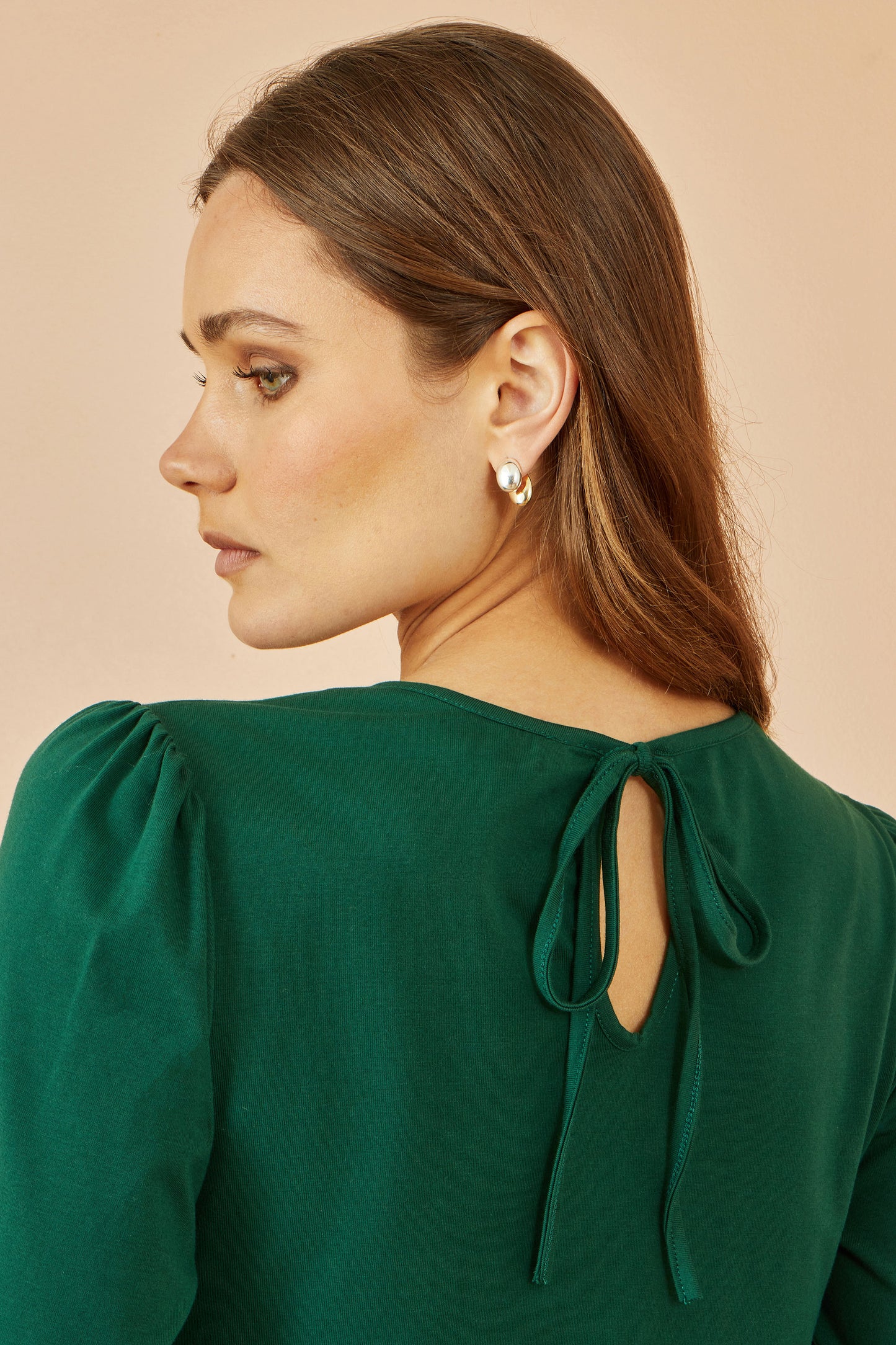 Yumi Green Stretch Cotton Jersey Long Sleeve Top Top Yumi