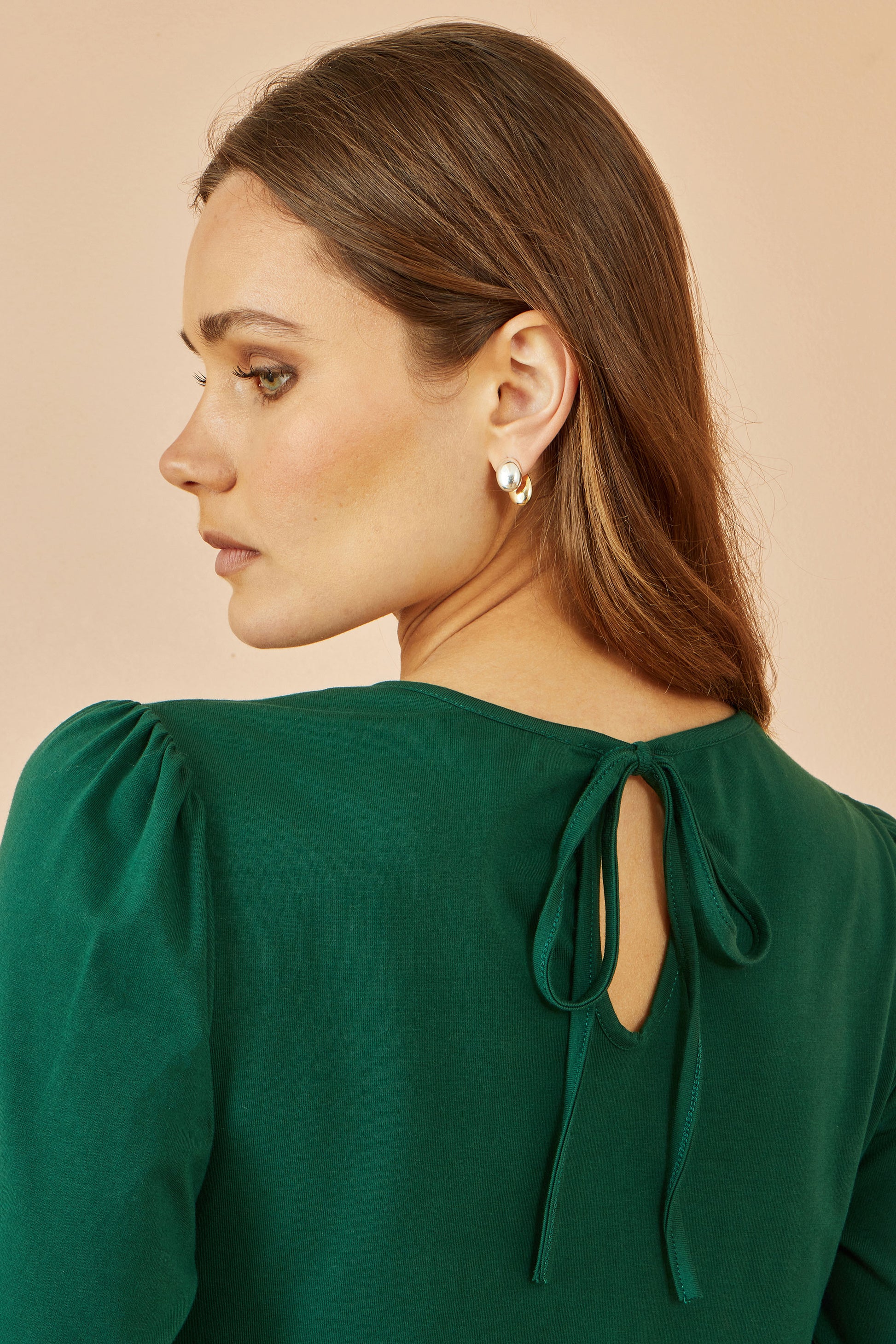 Yumi Green Stretch Cotton Jersey Long Sleeve Top Top Yumi