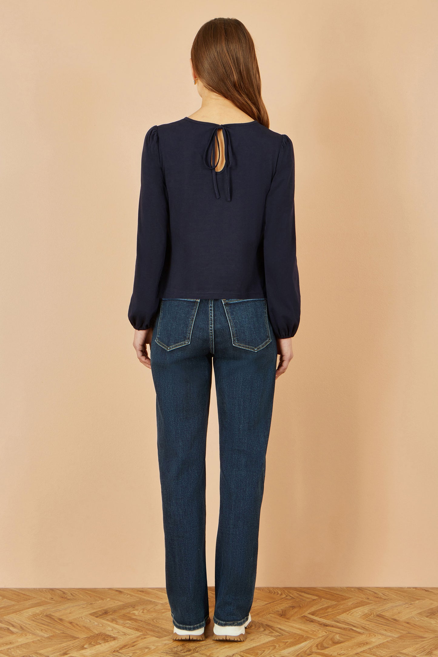 Yumi Navy Stretch Cotton Jersey Long Sleeve Top Top Yumi