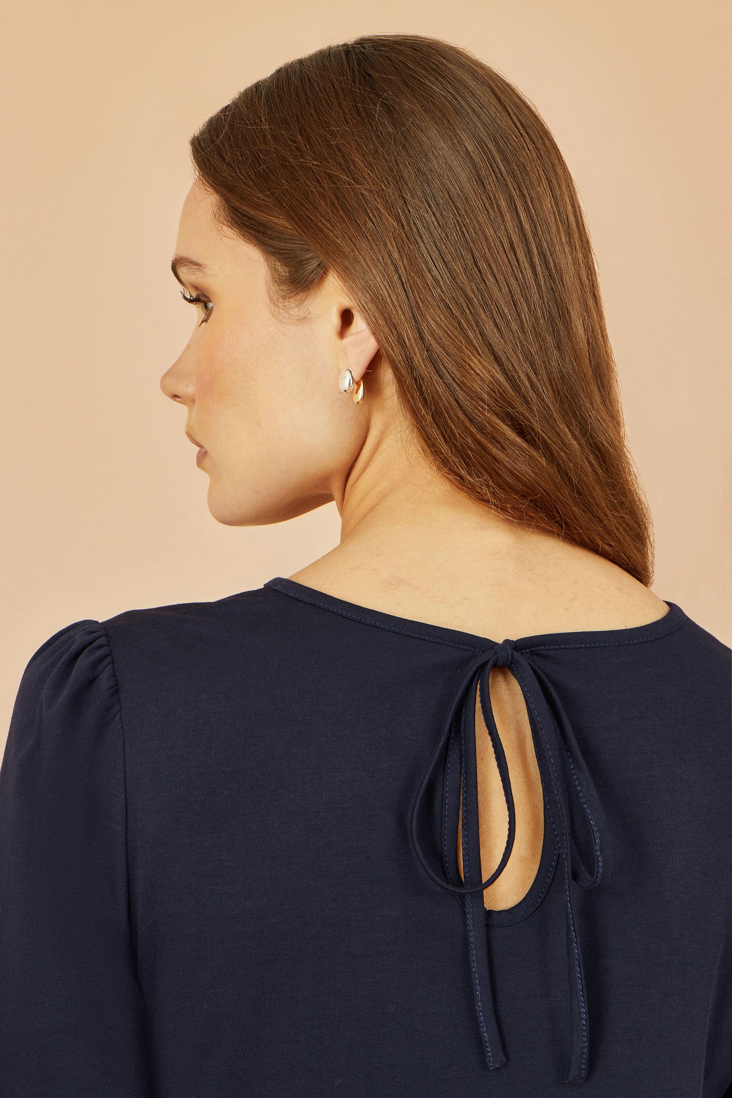 Yumi Navy Stretch Cotton Jersey Long Sleeve Top Top Yumi