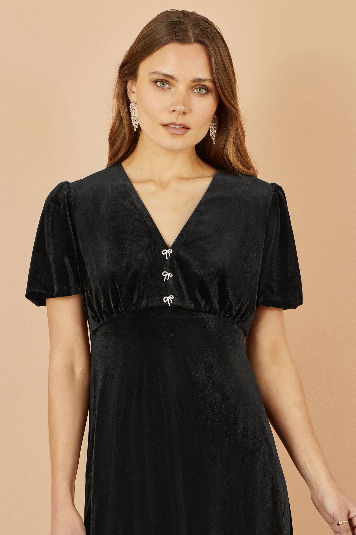 Yumi Black Velvet Skater Dress With Dimante Bow Detail DRES Party Yumi