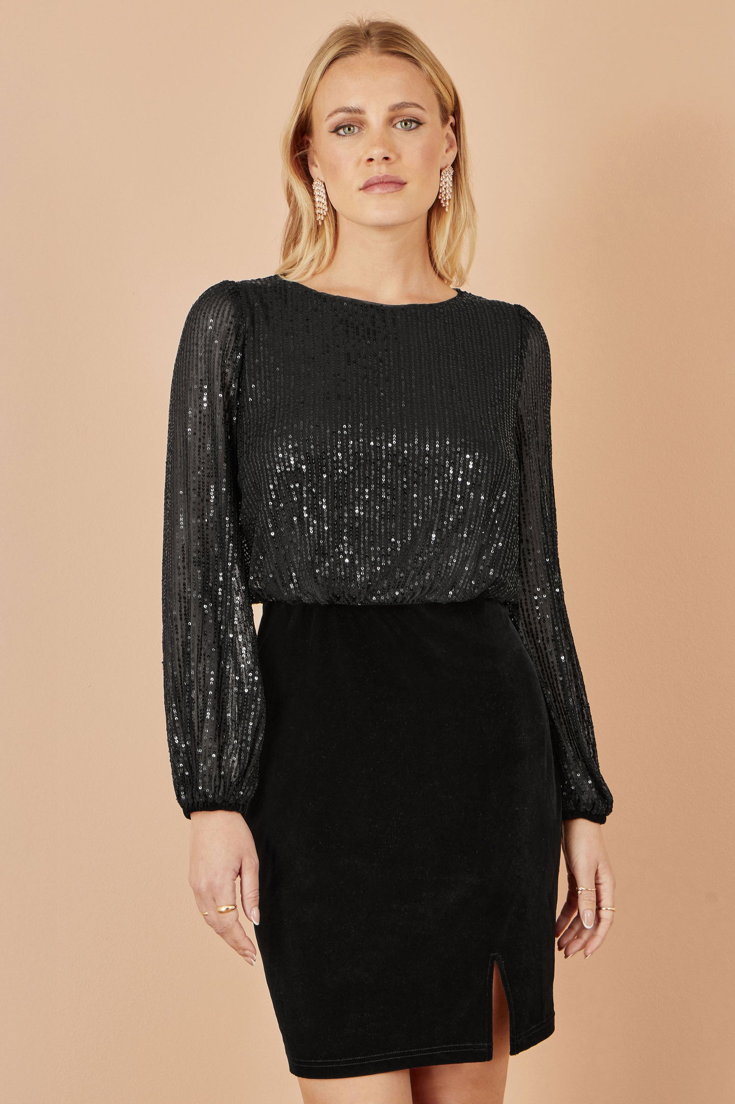 Yumi Black Sequin And Velvet Mini Dress Dress Party Yumi
