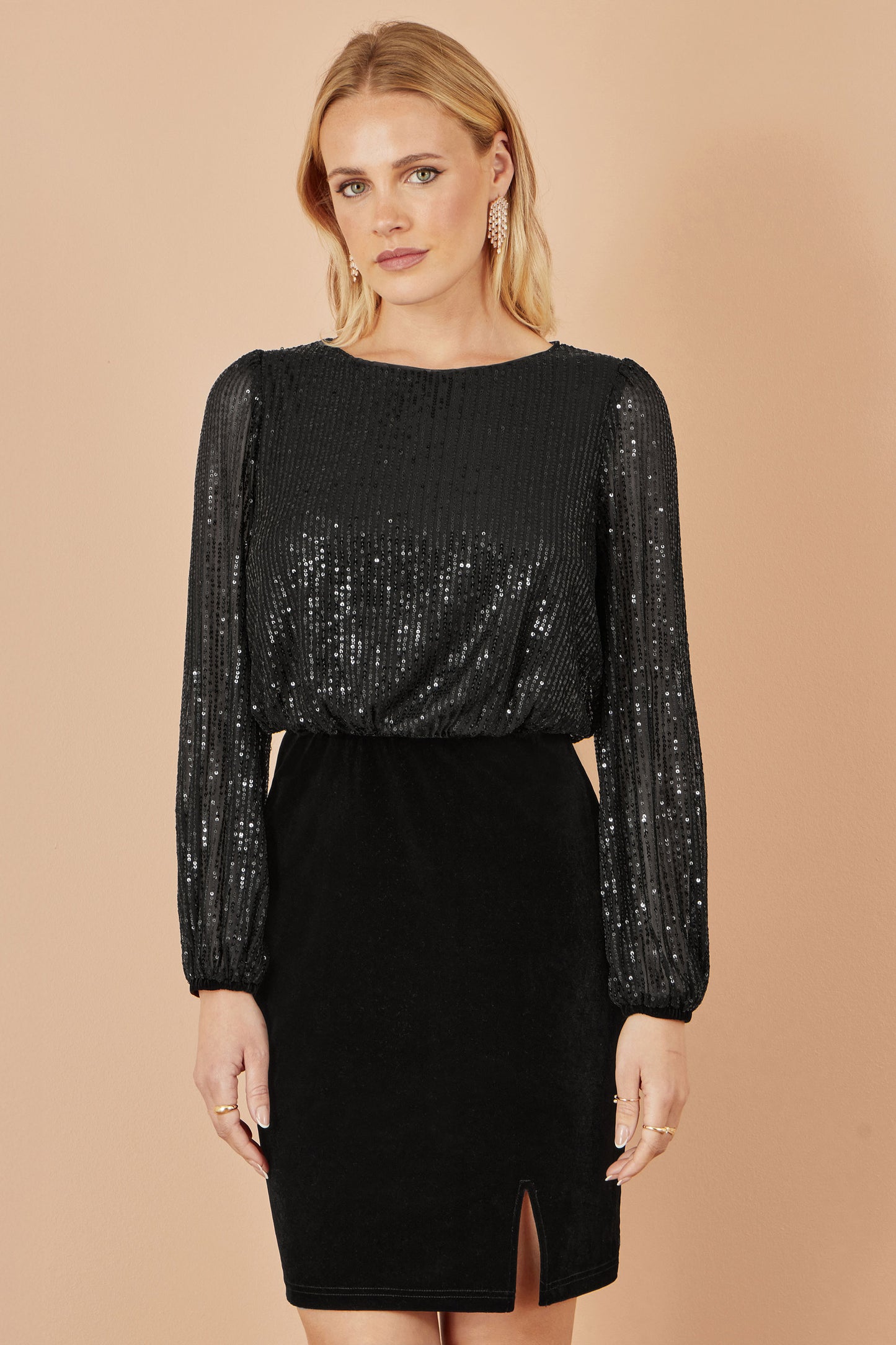 Yumi Black Sequin And Velvet Mini Dress Dress Party Yumi