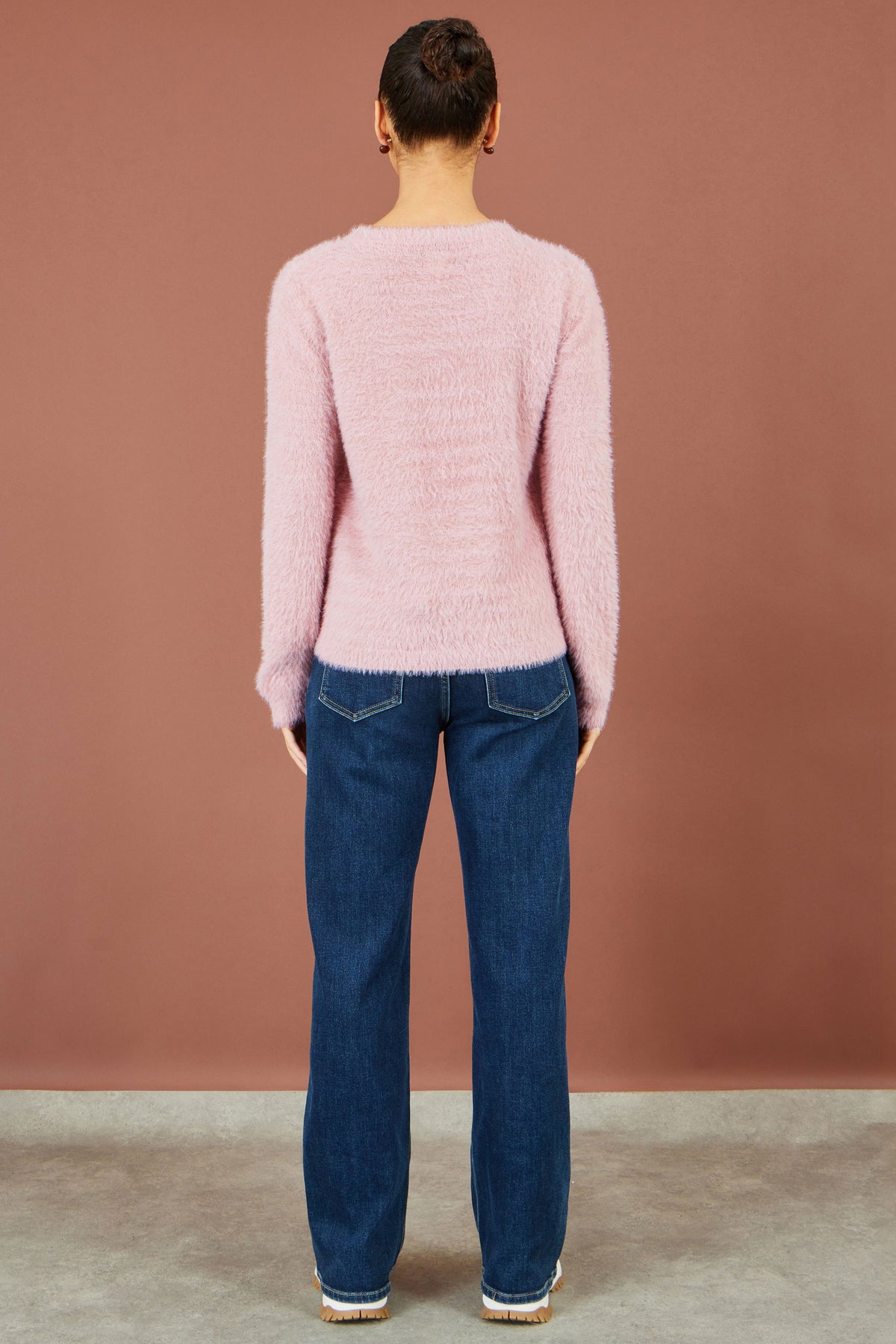 Yumi Pink Sequin Snowflake Fluffy Jumper Knit Xmas Jumper Yumi