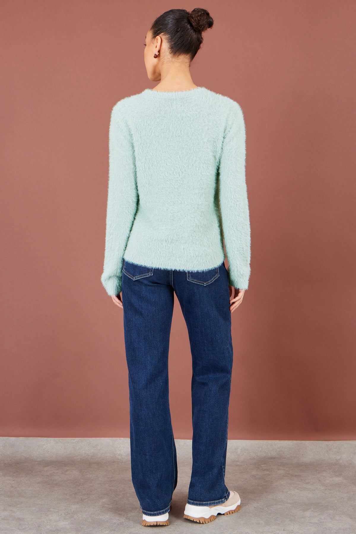 Yumi Mint Sequin Snowflake Fluffy Jumper Knit Xmas Jumper Yumi