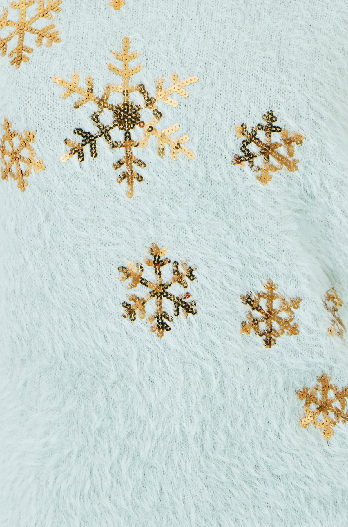 Yumi Mint Sequin Snowflake Fluffy Jumper Knit Xmas Jumper Yumi