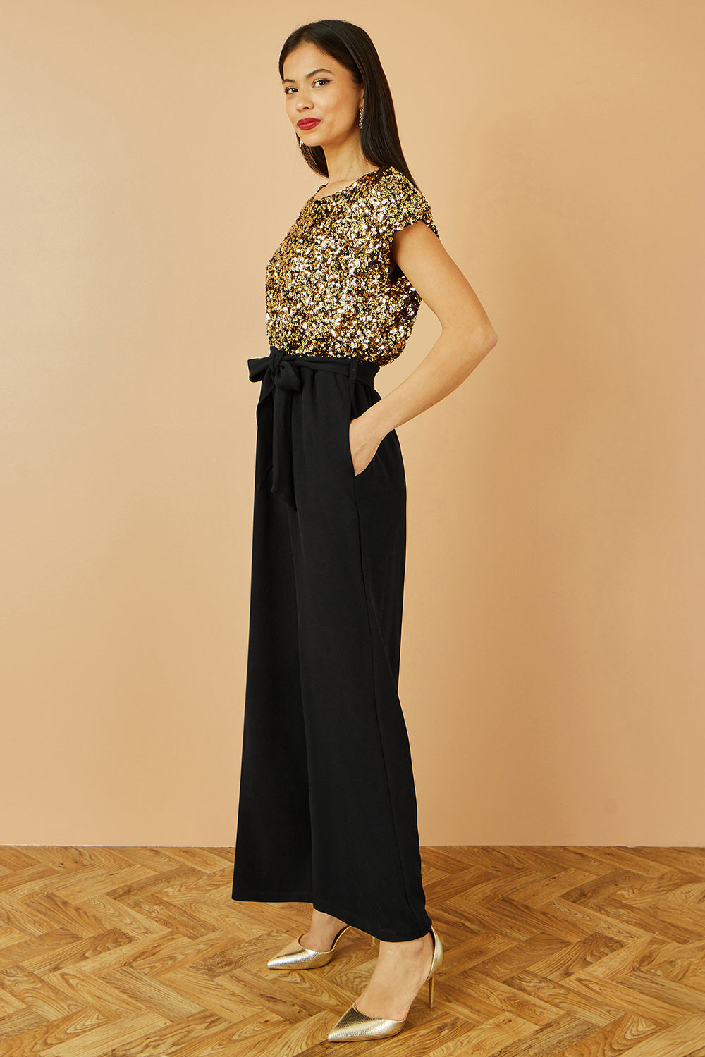 Yumi Gold Sequin Top Stretch Jumpsuit JUMPSUIT Yumi