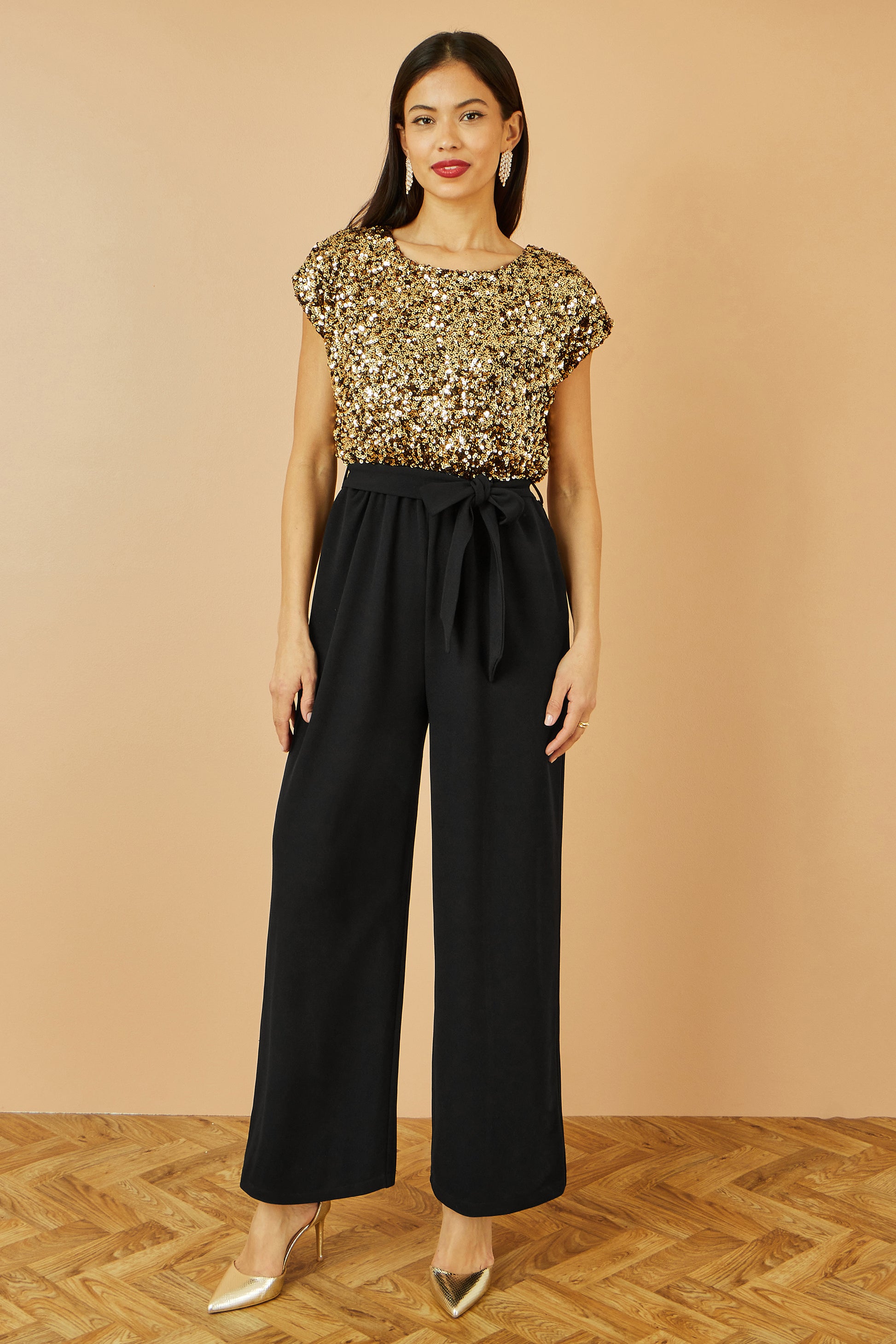 Yumi Gold Sequin Top Stretch Jumpsuit JUMPSUIT Yumi