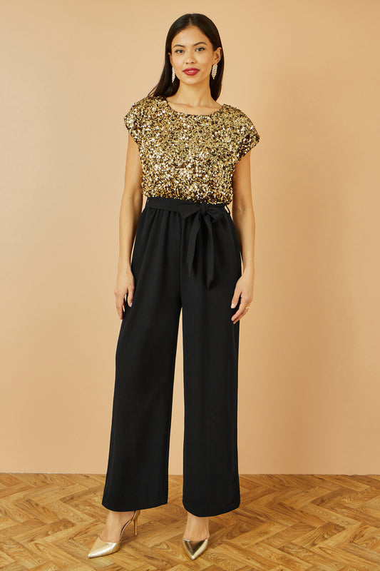Yumi Gold Sequin Top Stretch Jumpsuit JUMPSUIT Yumi