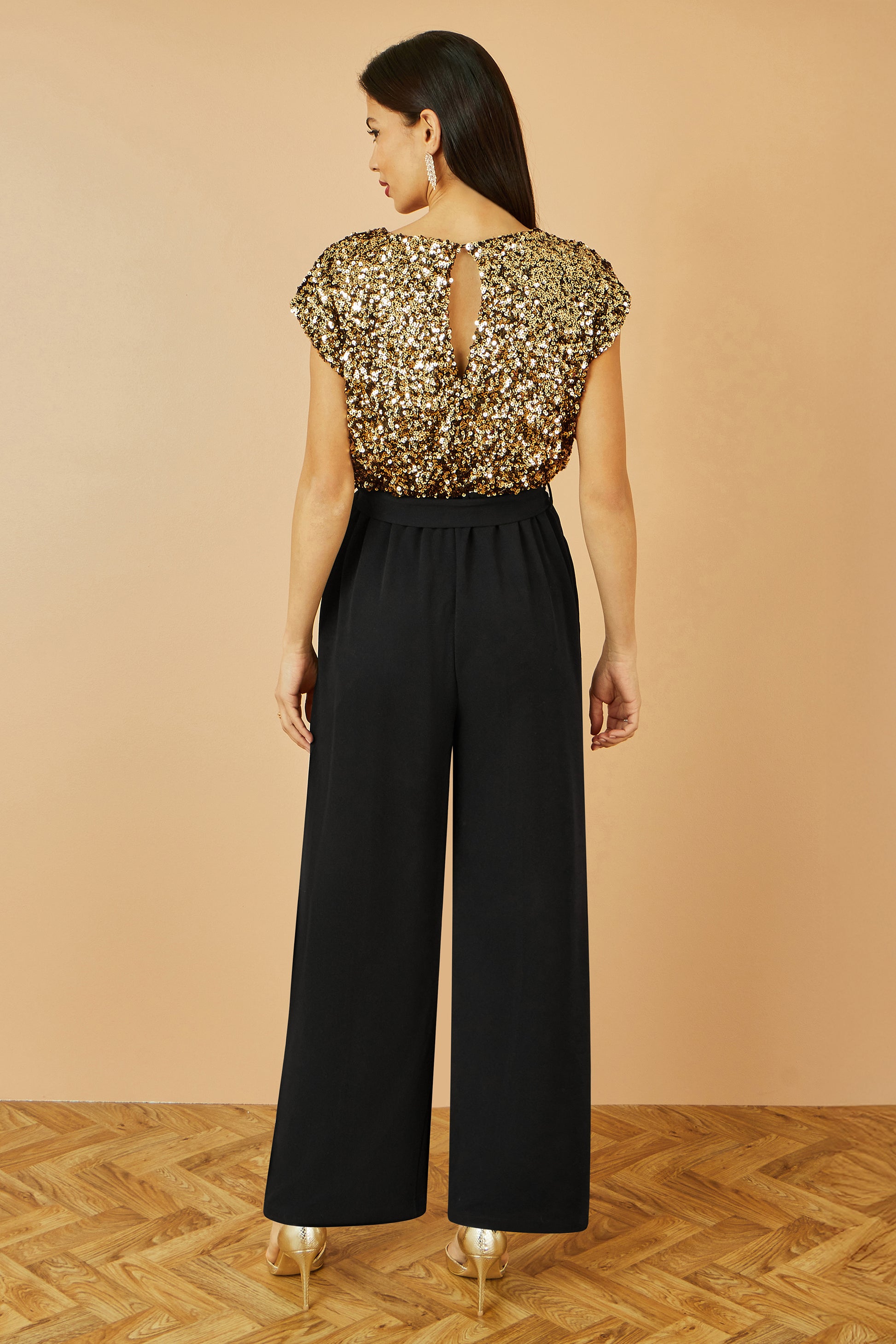 Yumi Gold Sequin Top Stretch Jumpsuit JUMPSUIT Yumi