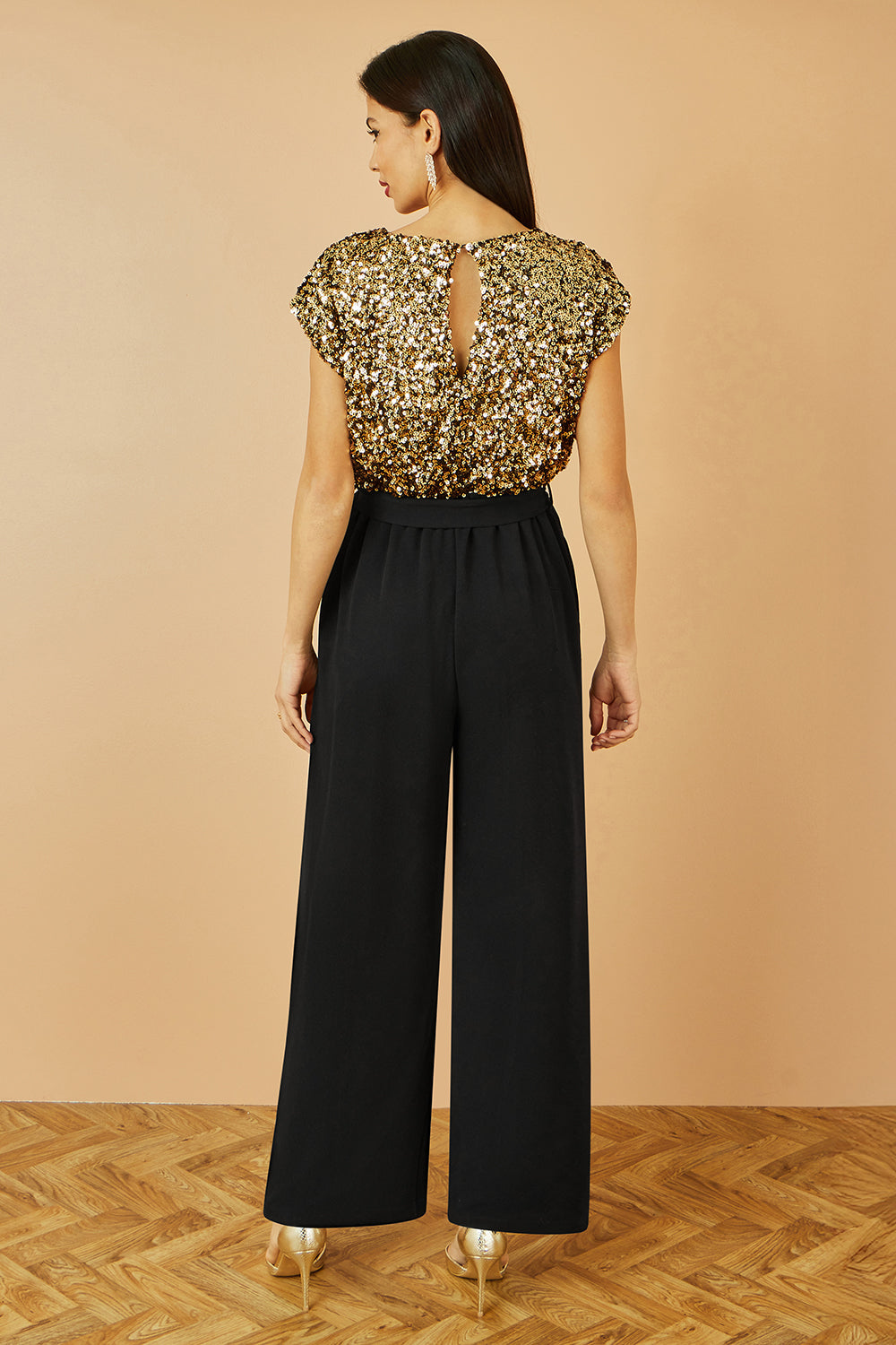 Yumi Gold Sequin Top Stretch Jumpsuit JUMPSUIT Yumi
