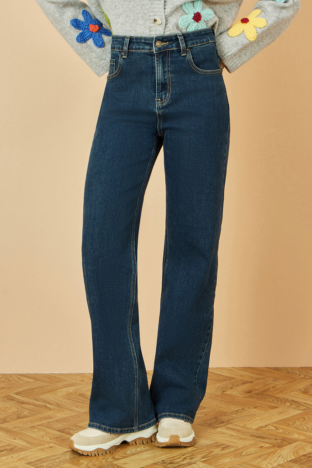 Yumi Blue Dark Wash Stretch Wide Leg Jeans TROUSER Yumi