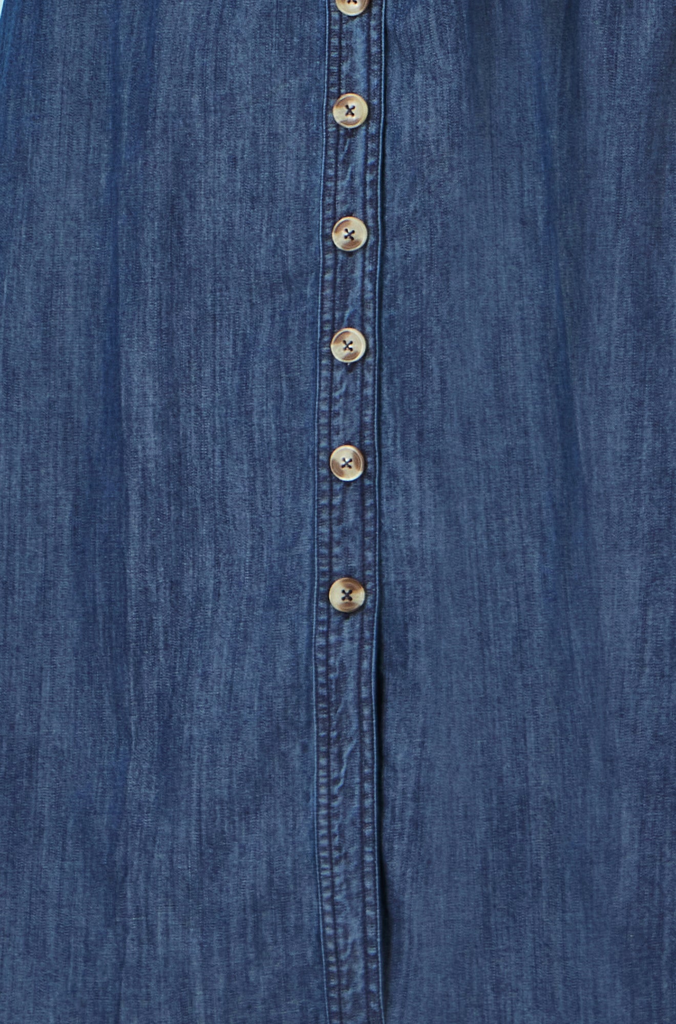 Yumi Blue Chambray Cotton Ruched Midi Sun Dress Dress Casual Yumi