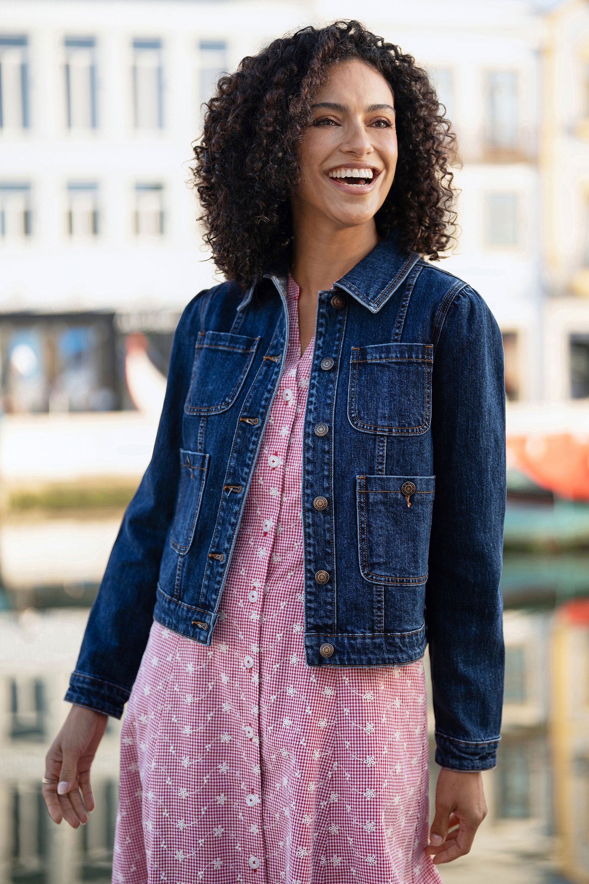 Yumi Blue Stretch Denim Jacket With Pocket Detail Outerwear Yumi