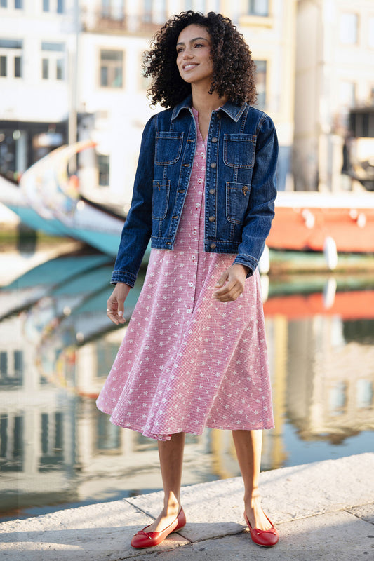 Yumi Blue Stretch Denim Jacket With Pocket Detail Outerwear Yumi