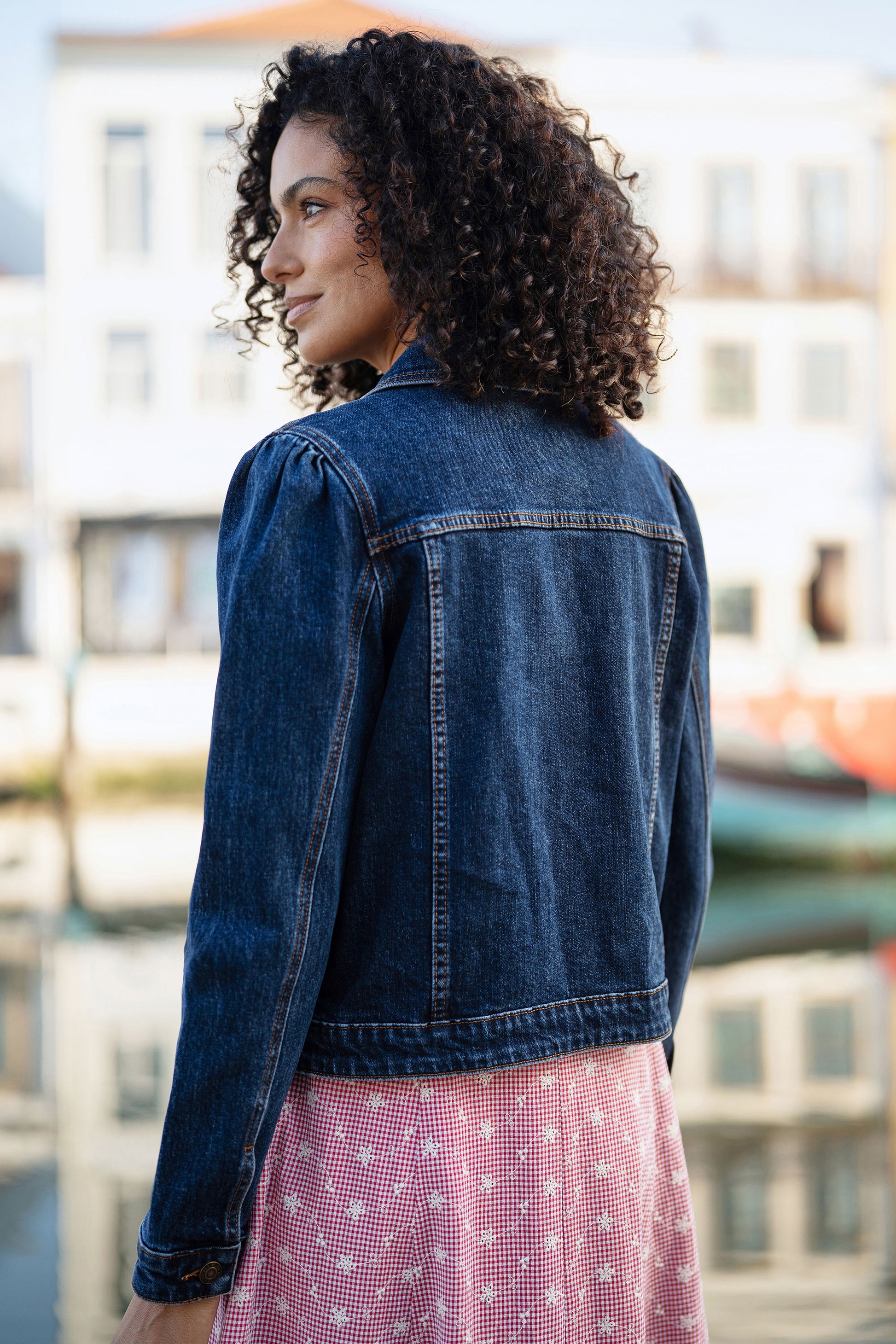 Yumi Blue Stretch Denim Jacket With Pocket Detail Outerwear Yumi