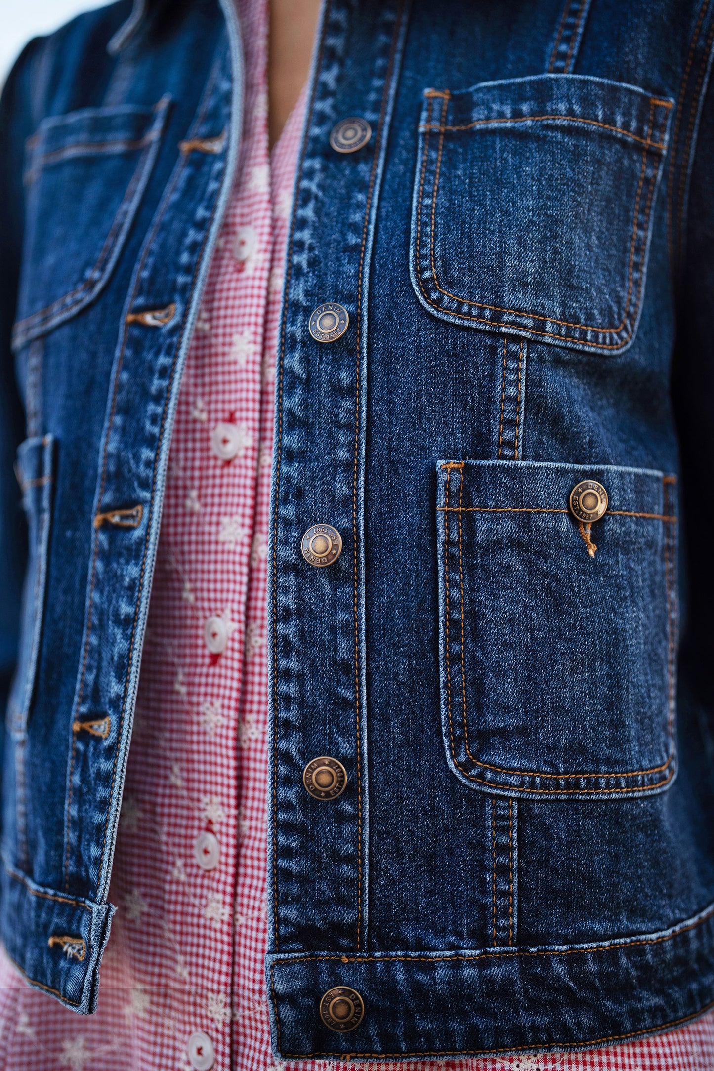 Yumi Blue Stretch Denim Jacket With Pocket Detail Outerwear Yumi