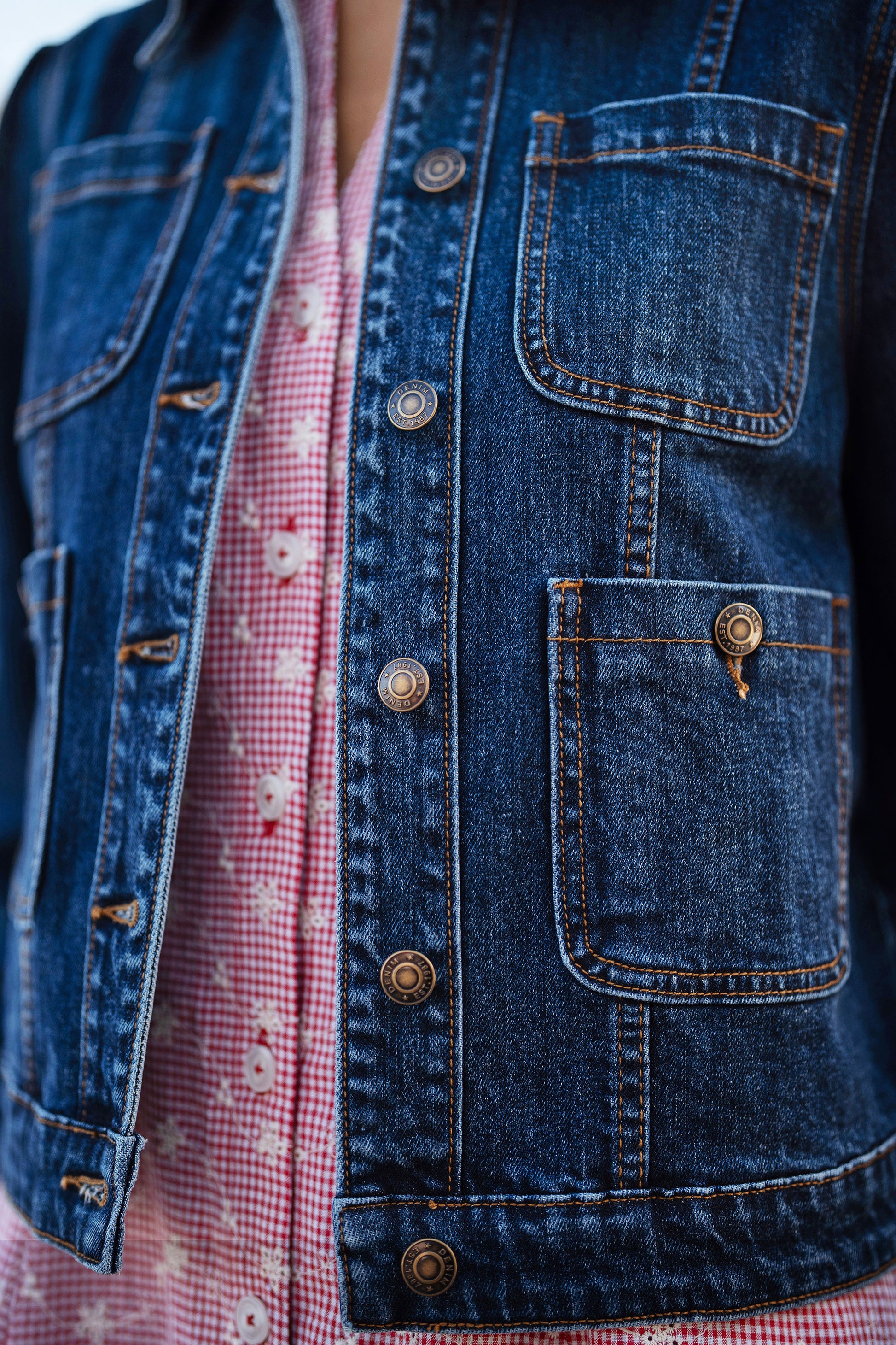 Yumi Blue Stretch Denim Jacket With Pocket Detail Outerwear Yumi