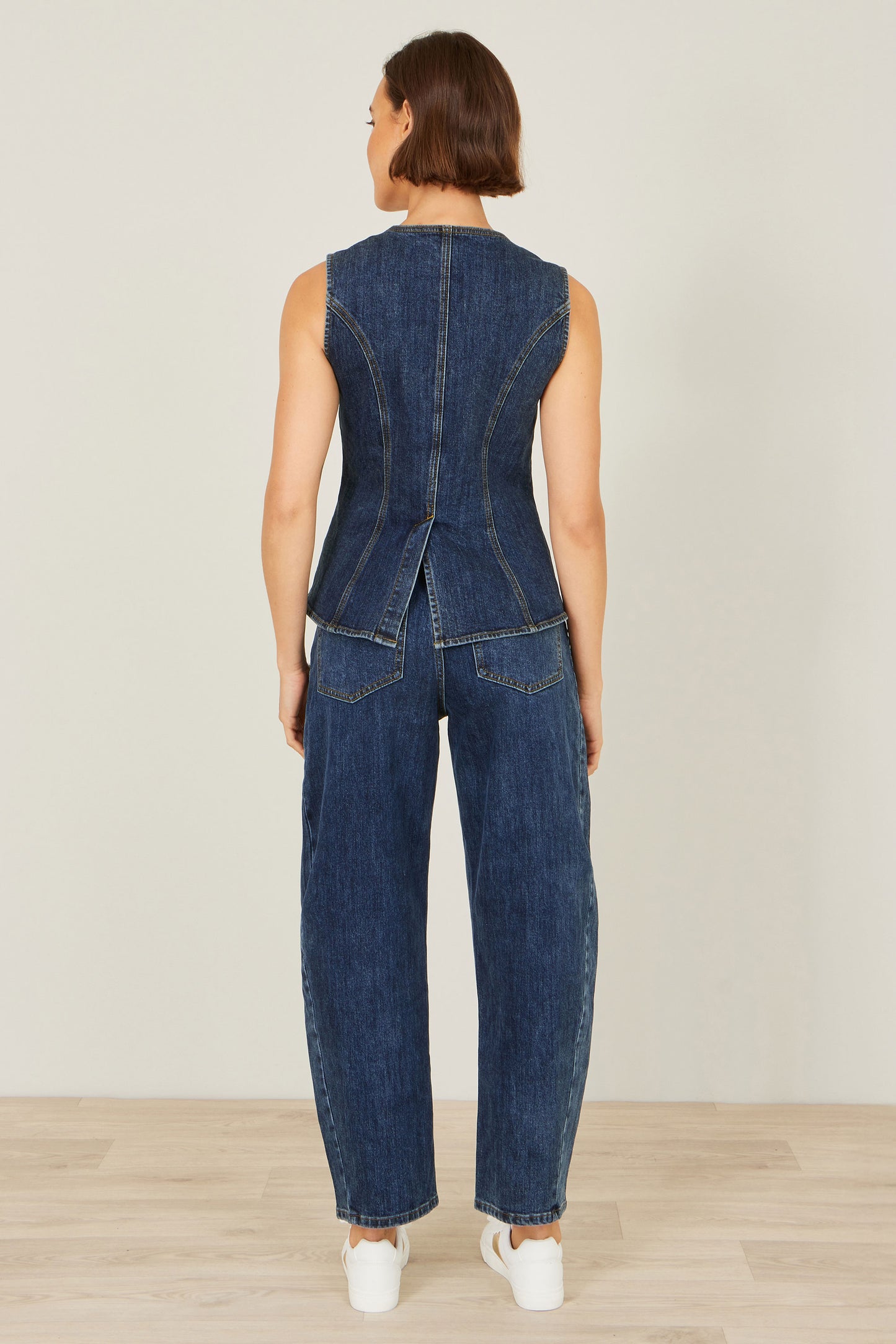 Yumi Blue Stretch Long Denim Waistcoat WAISTCOAT Yumi