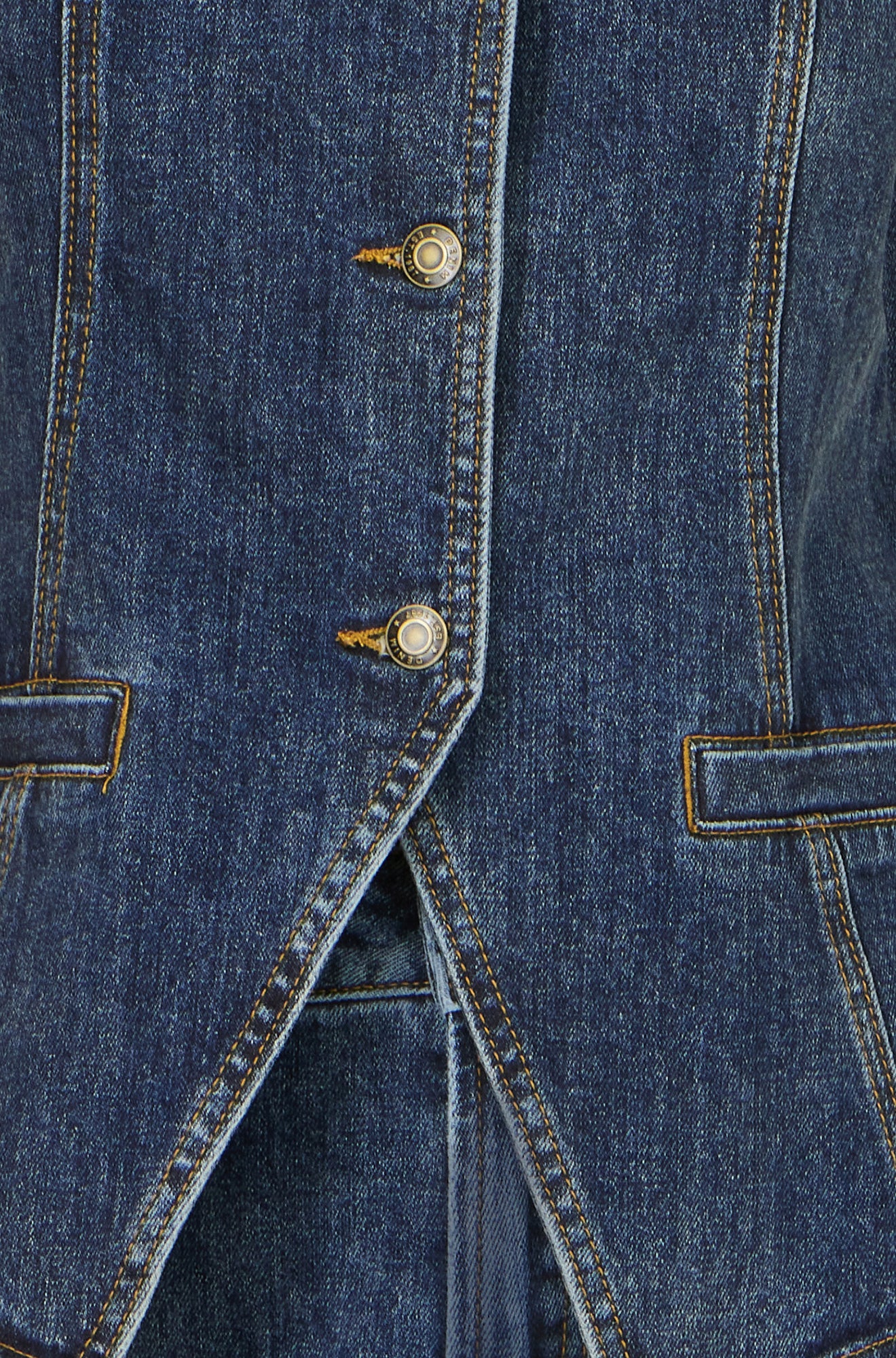 Yumi Blue Stretch Long Denim Waistcoat WAISTCOAT Yumi