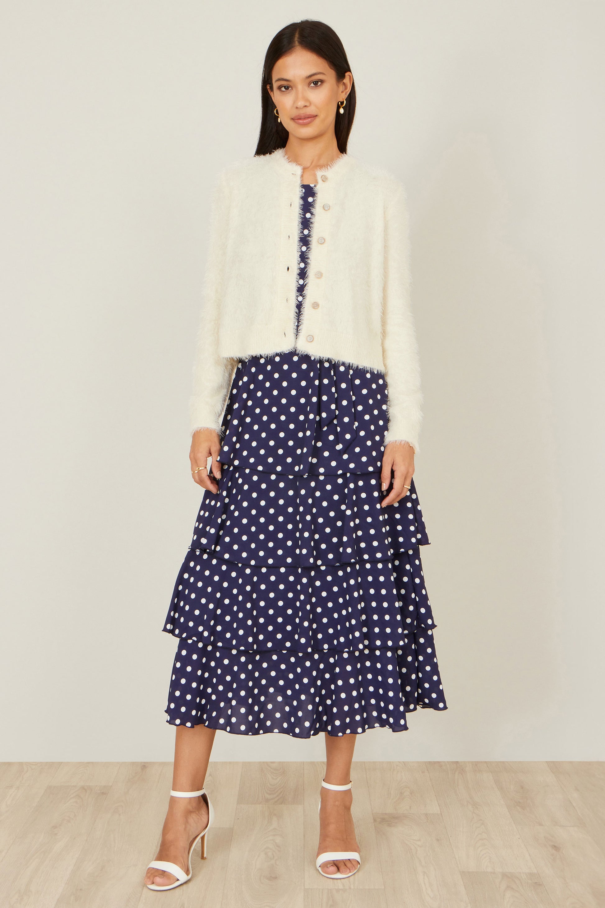 Yumi Ivory Eyelash Knit Cropped Cardigan Knit Cardigan Yumi