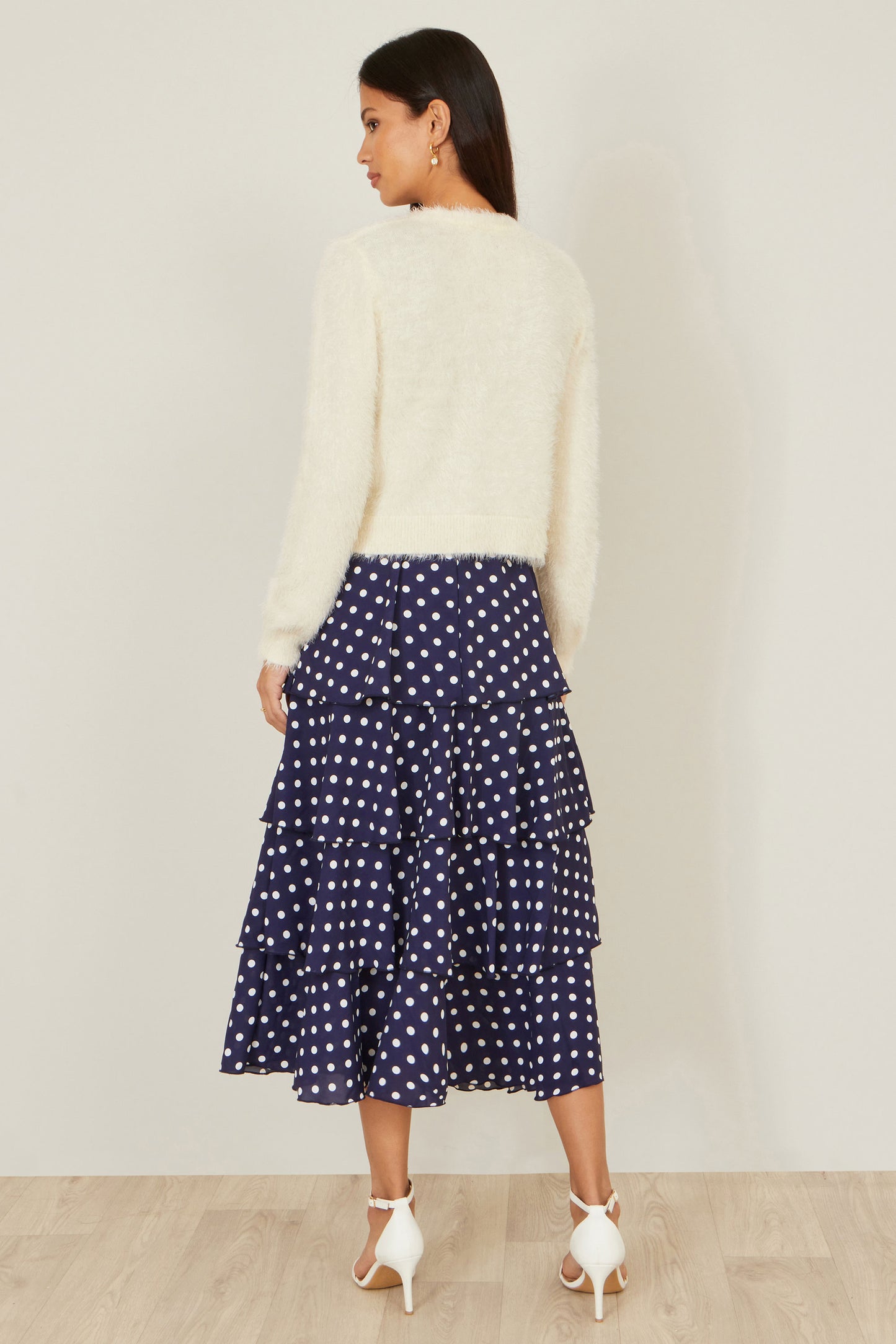 Yumi Ivory Eyelash Knit Cropped Cardigan Knit Cardigan Yumi