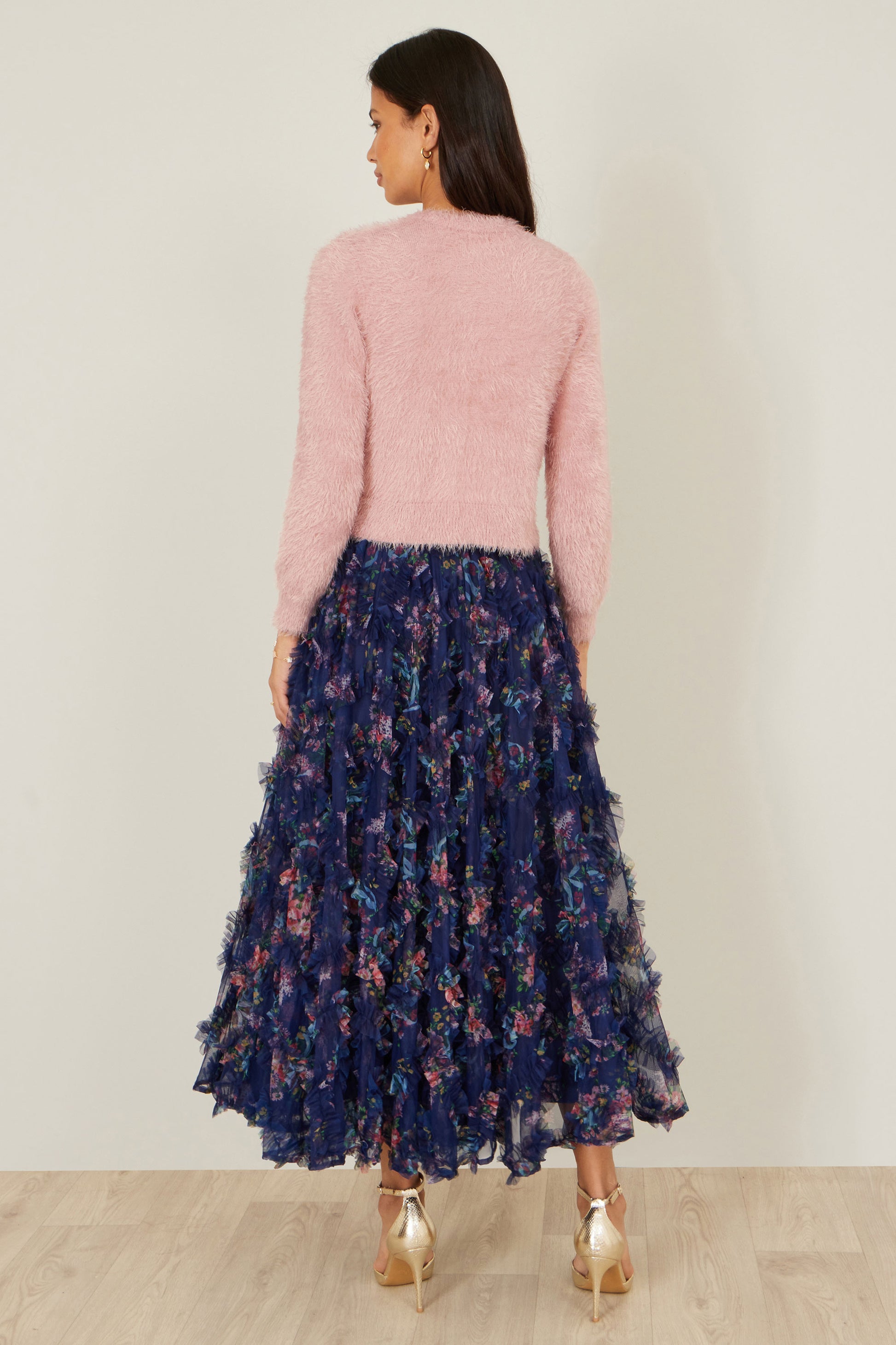 Yumi Pink Eyelash Knit Cropped Cardigan Knit Cardigan Yumi