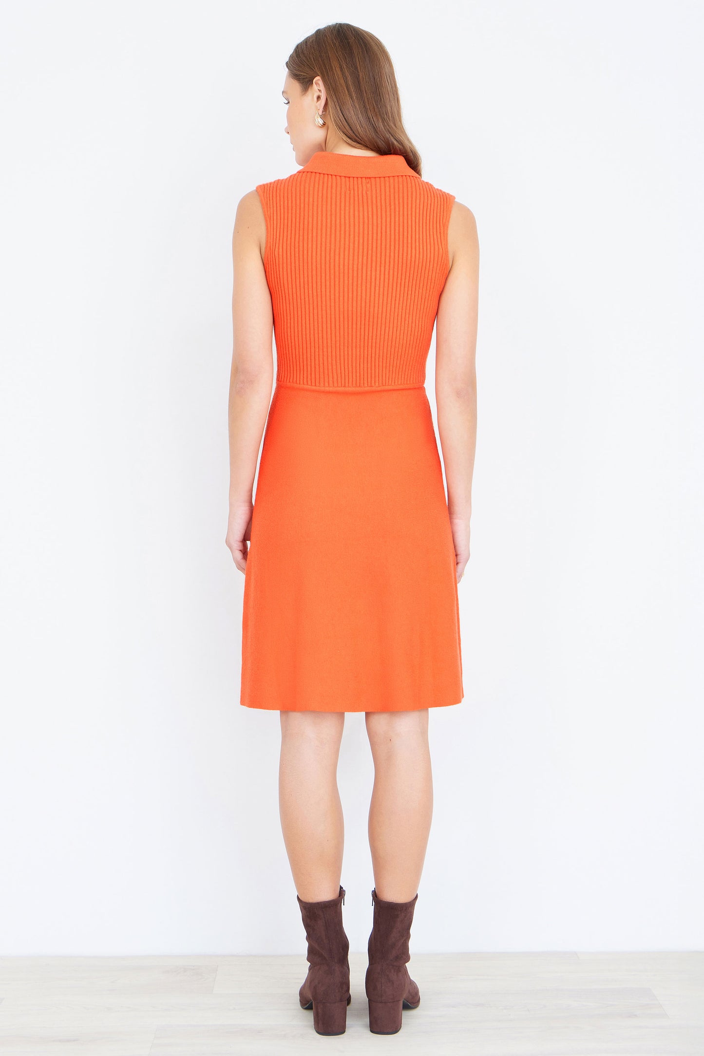 Yumi Orange Rib Knitted Skater Dress With Buckle Detail Knit Dress Yumi