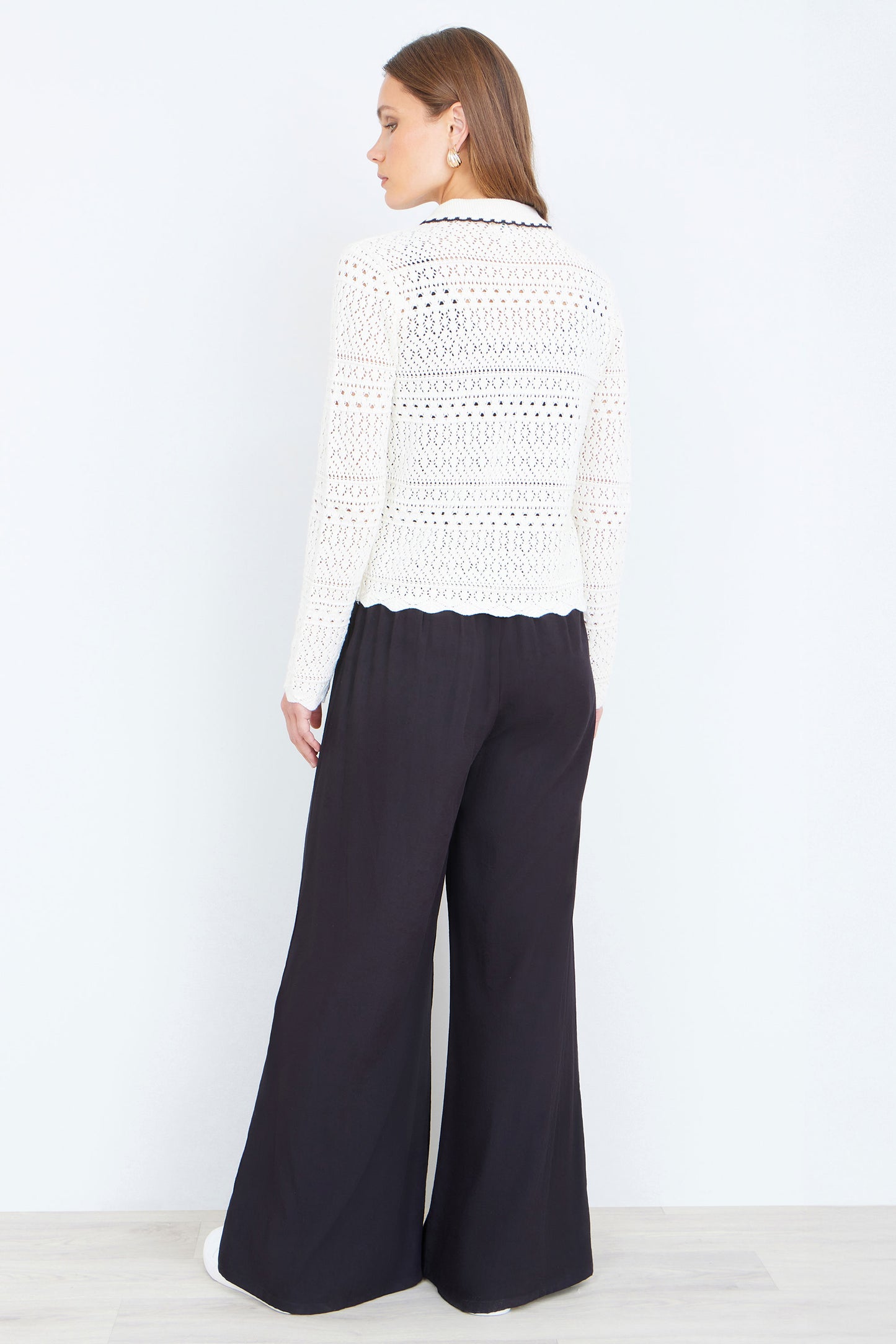 Yumi Ivory Crochet Knitted Cardigan With Peter Pan Collar Knit Cardigan Yumi