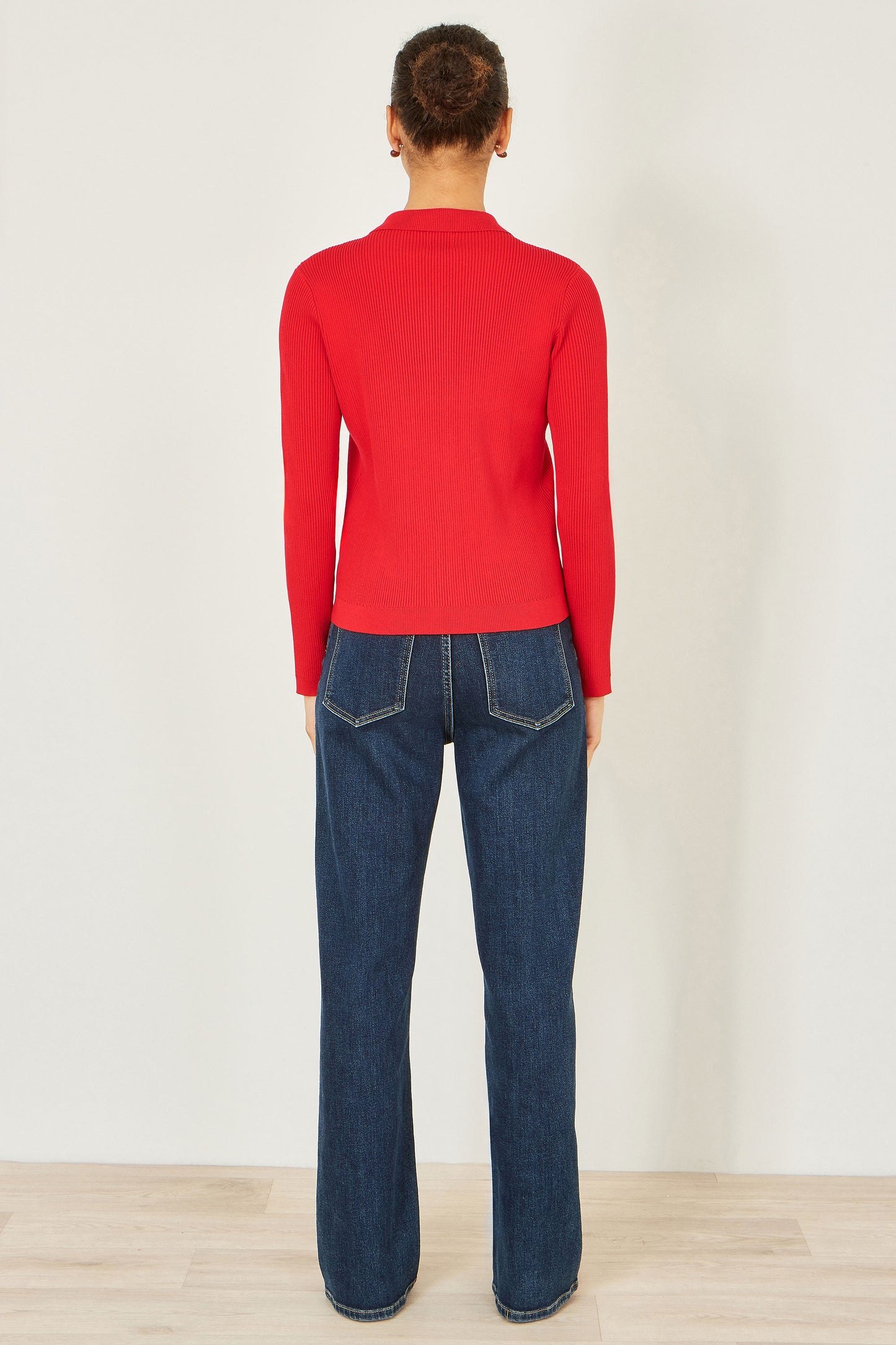 Yumi Red Ribbed Collar Button Up Cardigan Knit Cardigan Yumi