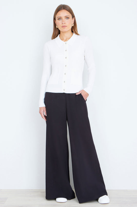 Yumi Ivory Ribbed Collar Button Up Cardigan Knit Cardigan Yumi