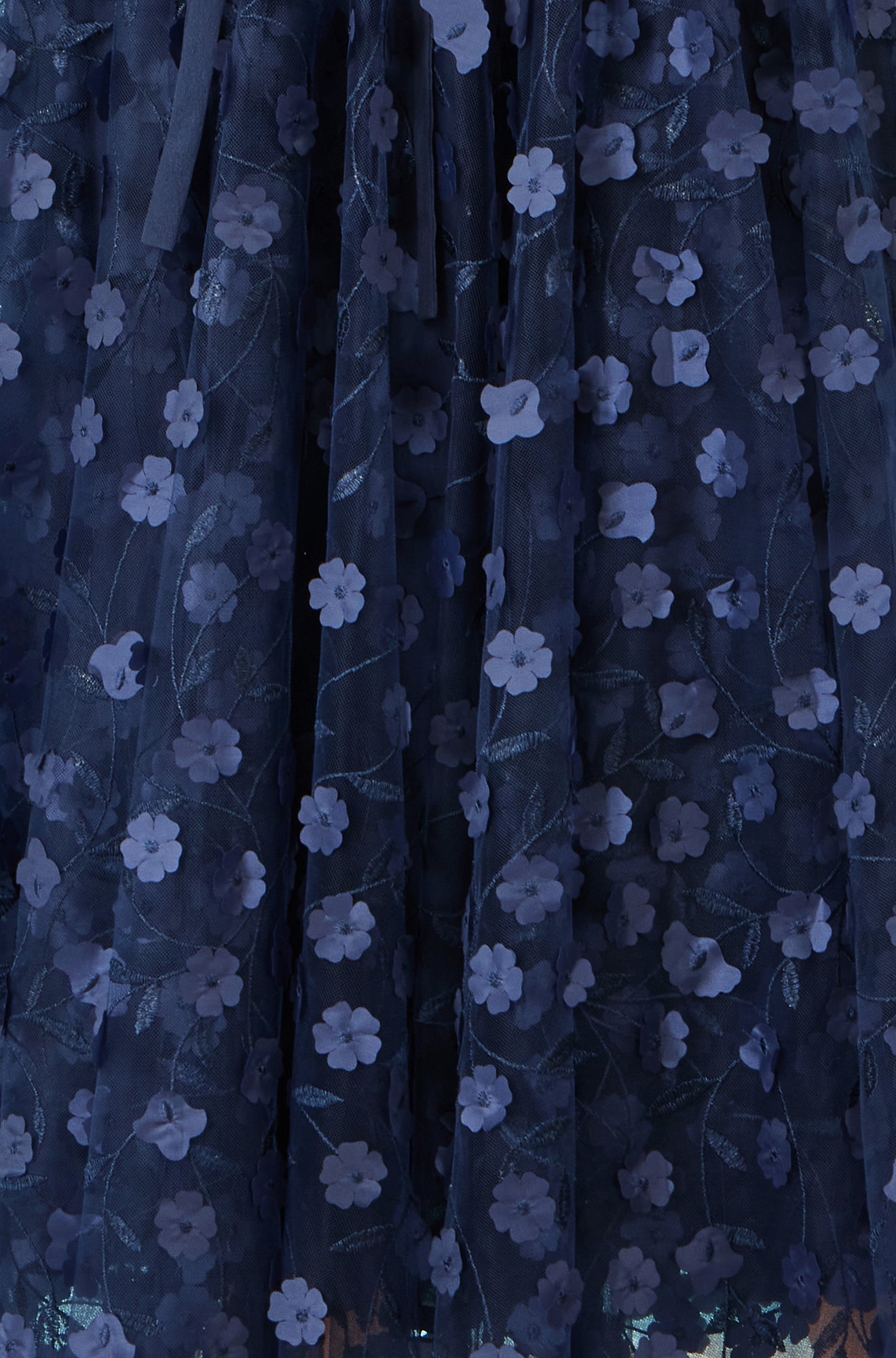 Yumi Navy Mesh Floral Applique Midi Skirt Skirts Yumi