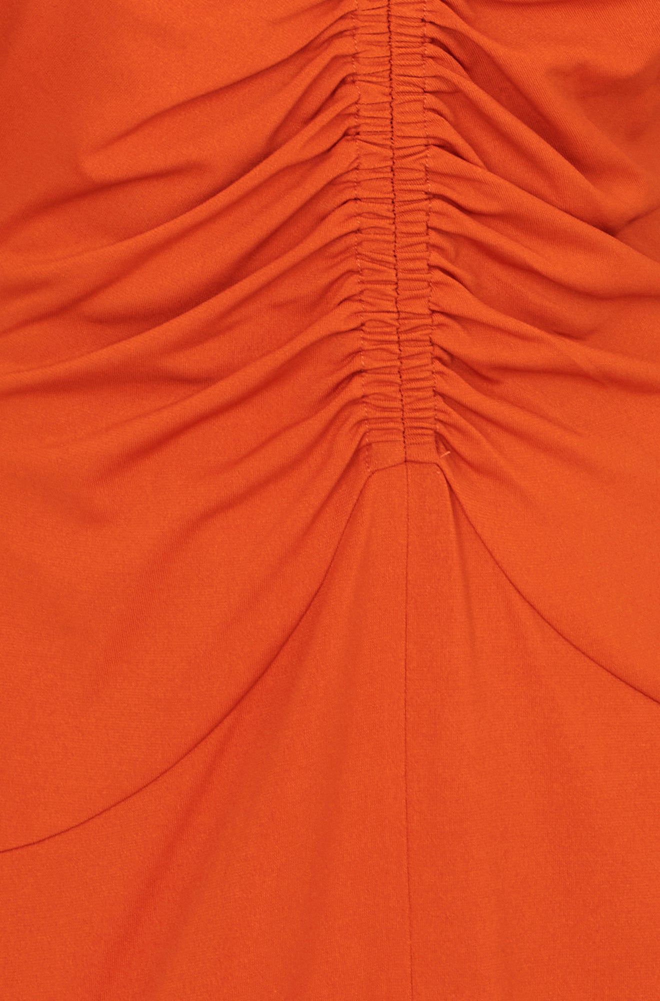 Yumi Orange Ruched Front Stretch Midi Dress Dress Casual Yumi