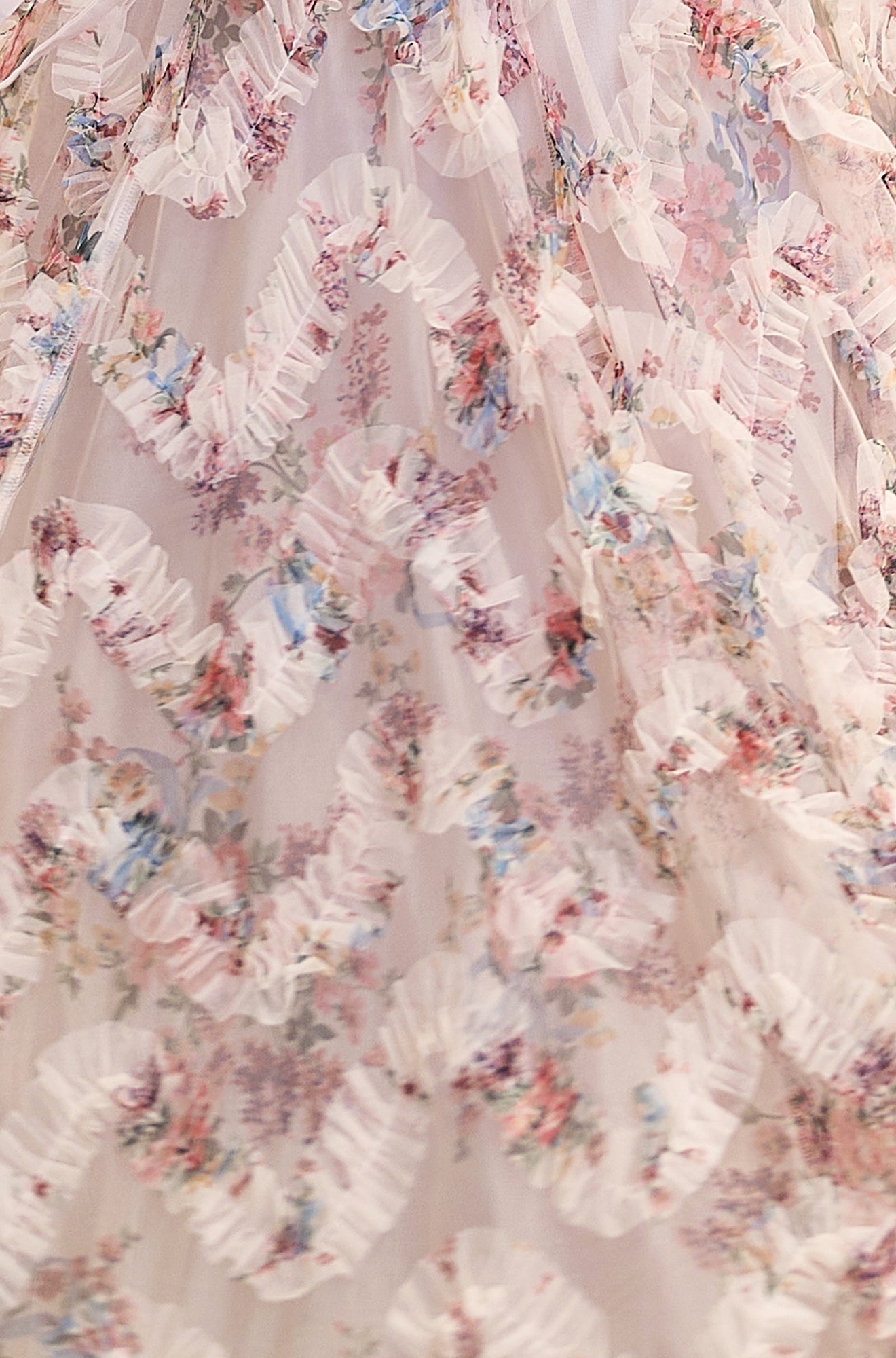 Yumi Ivory Floral Ruffle Mesh Midi Skirt Skirts Yumi