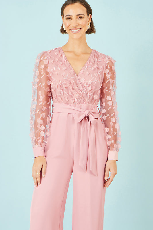 Yumi Pink Flower Applique Jumpsuit JUMPSUIT Yumi