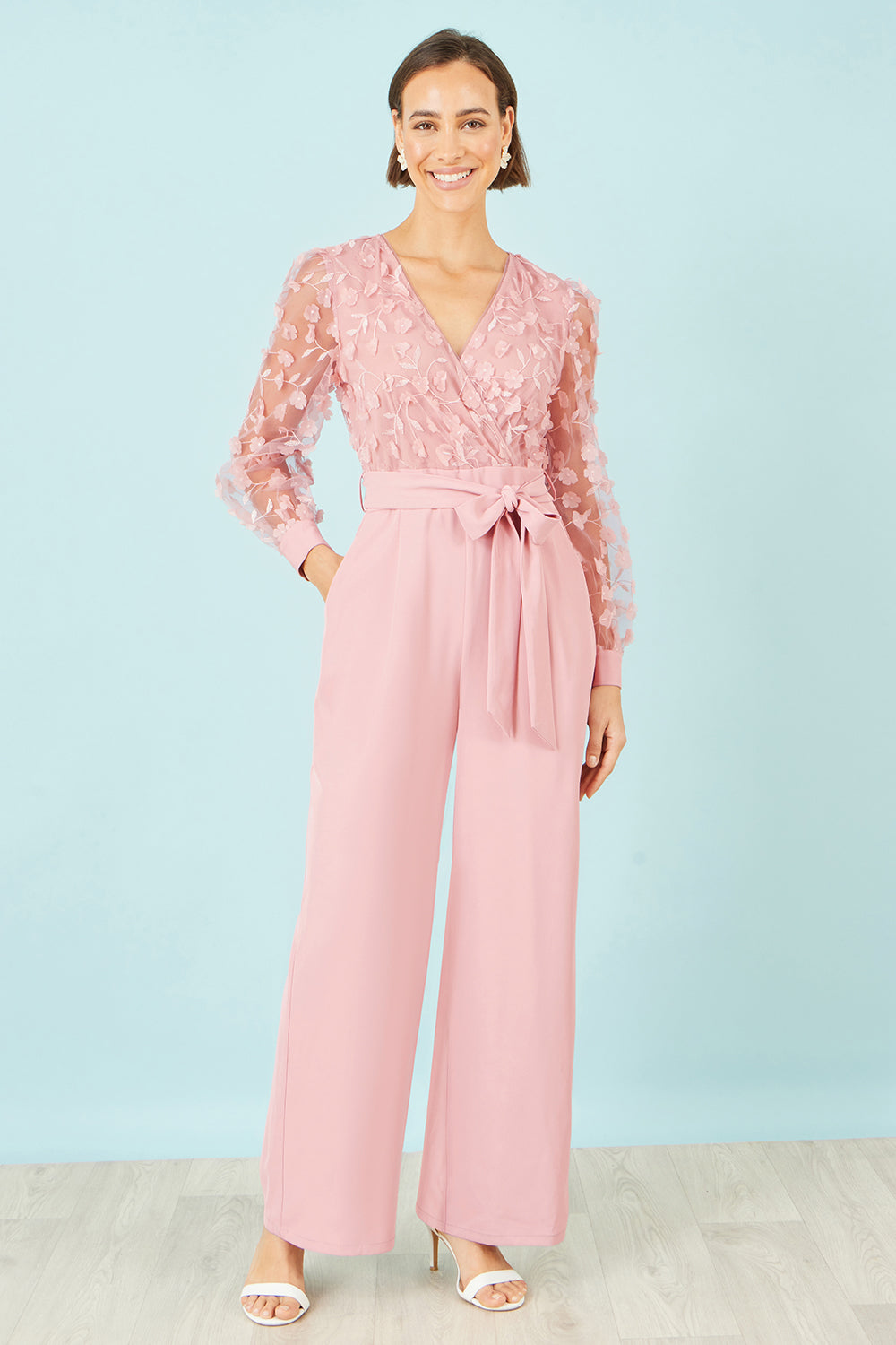 Yumi Pink Flower Applique Jumpsuit JUMPSUIT Yumi